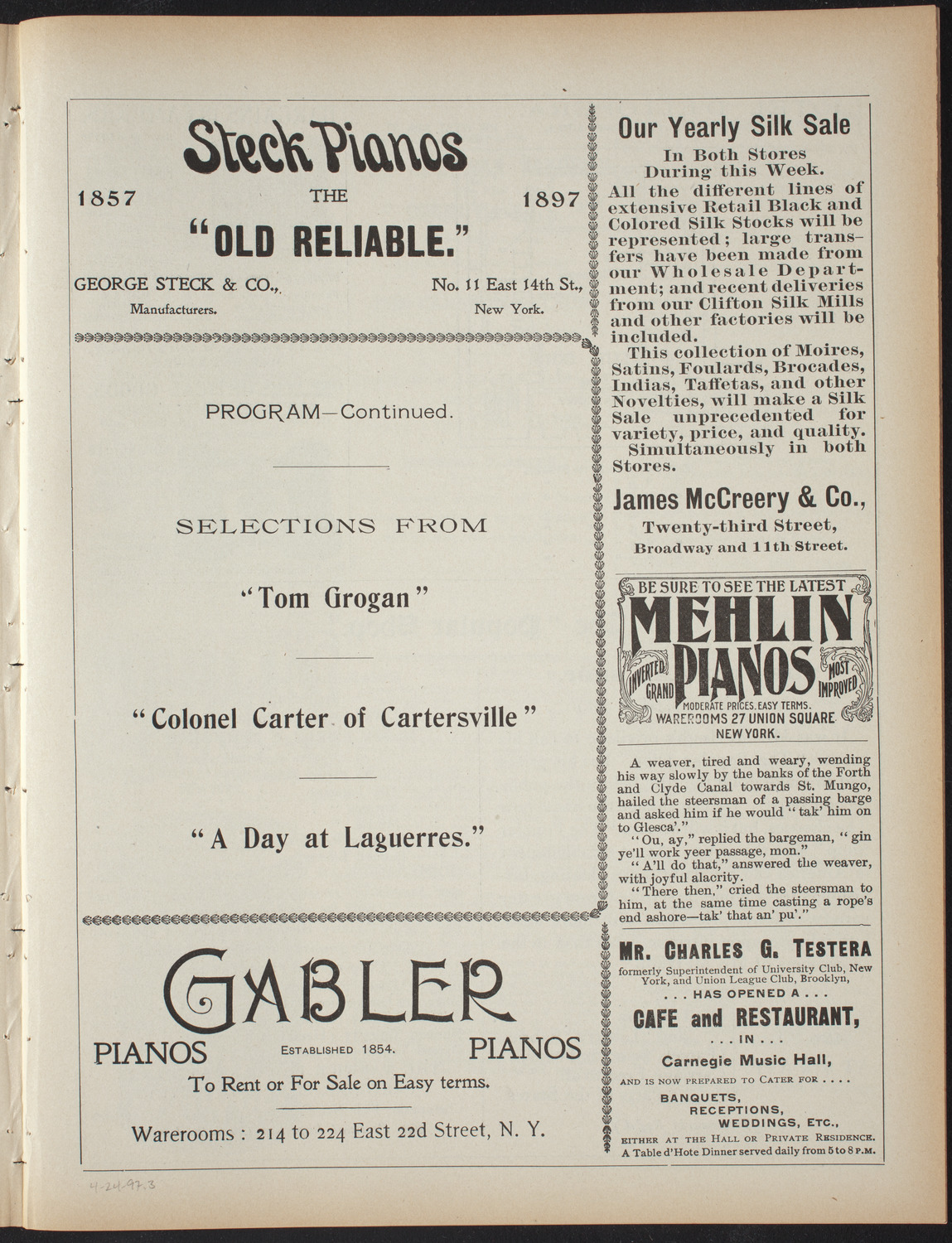 Reading by F. Hopkinson Smith, April 24, 1897, program page 5