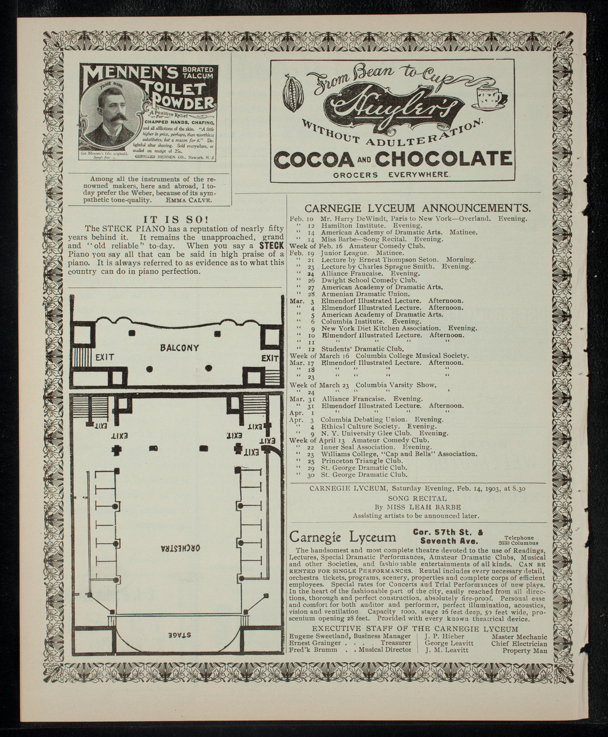 Harry DeWindt, February 10, 1903, program page 4