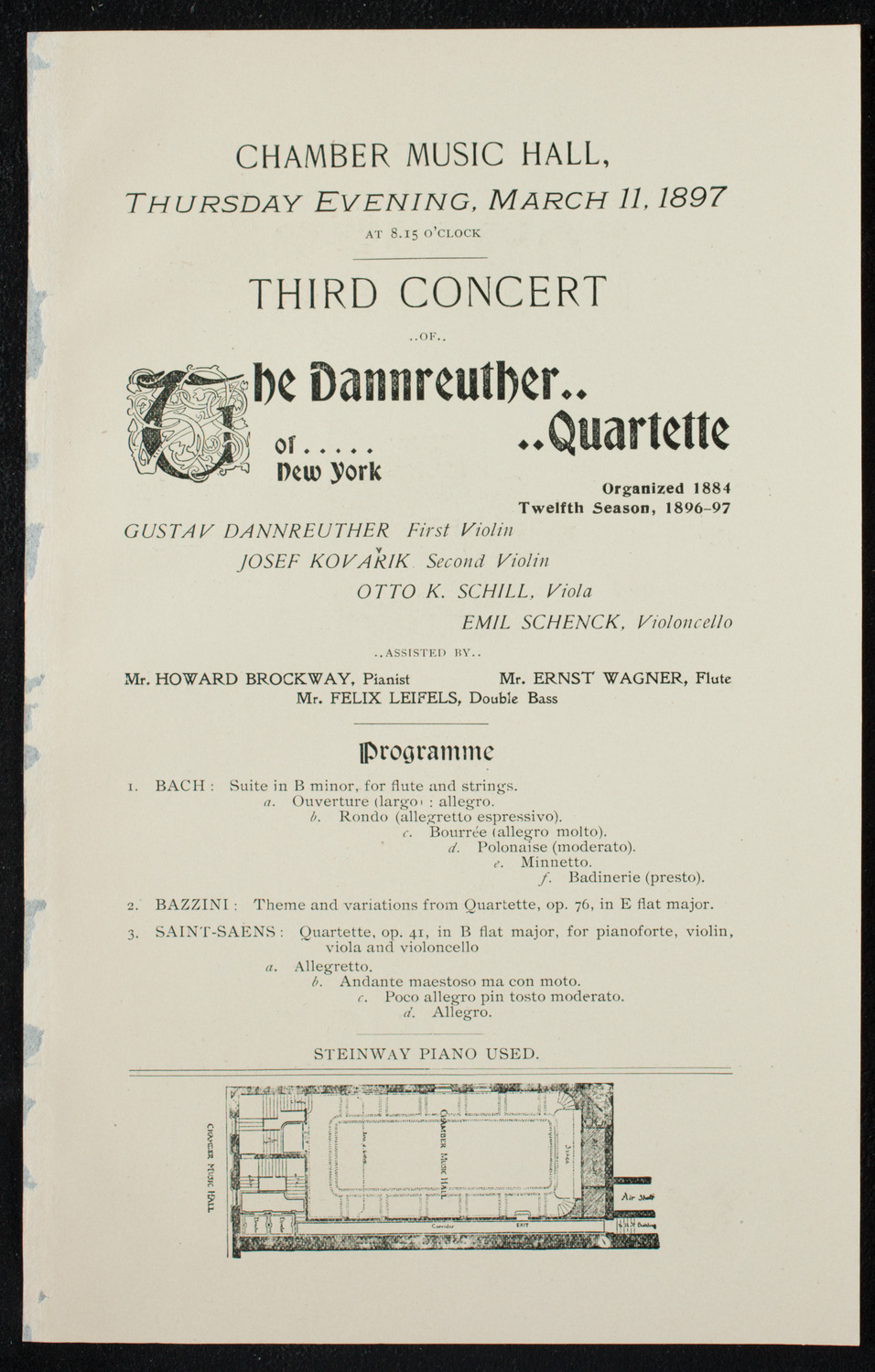 Dannreuther Quartette, March 11, 1897, program page 1