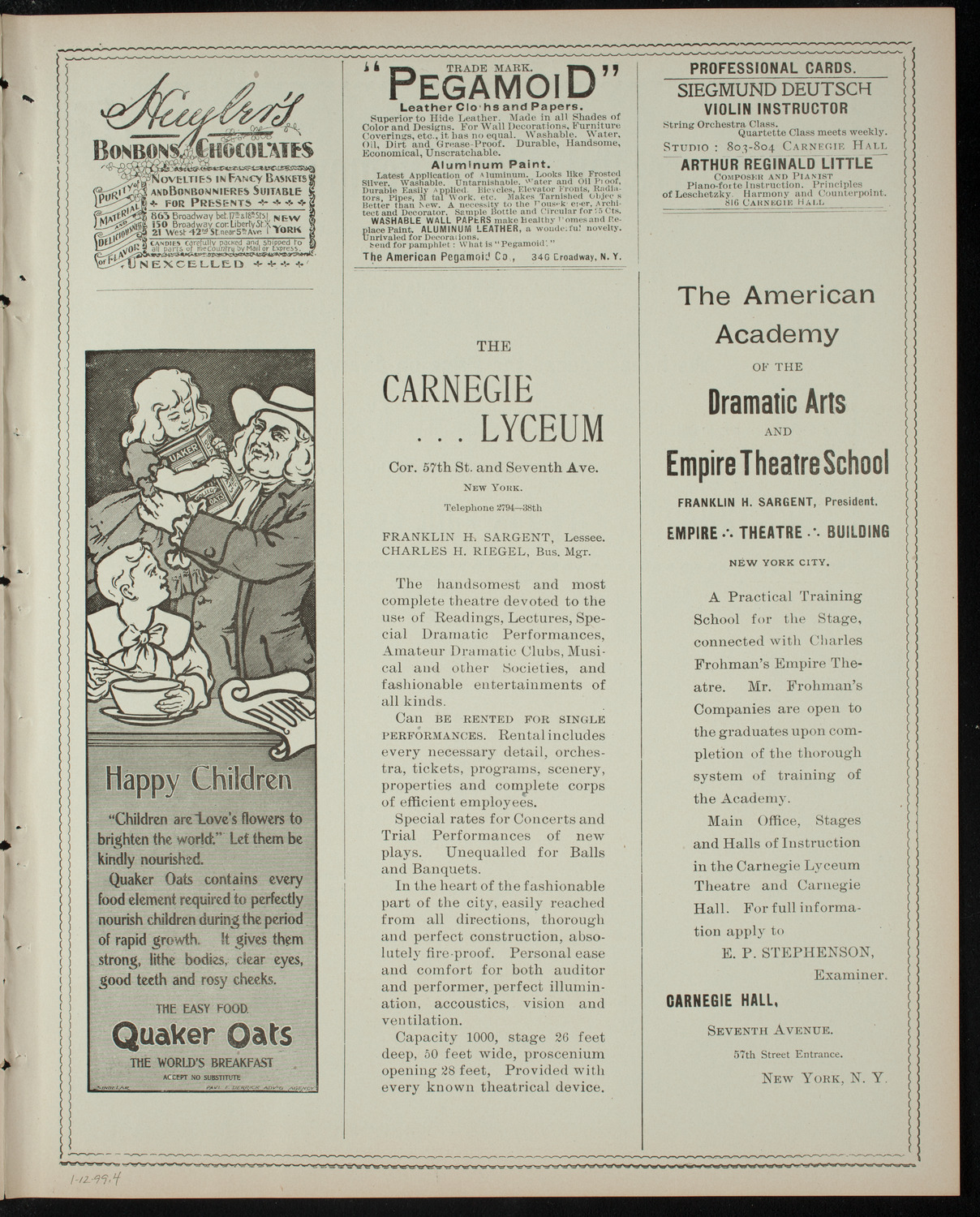 Heinrich Meyn, January 12, 1899, program page 7