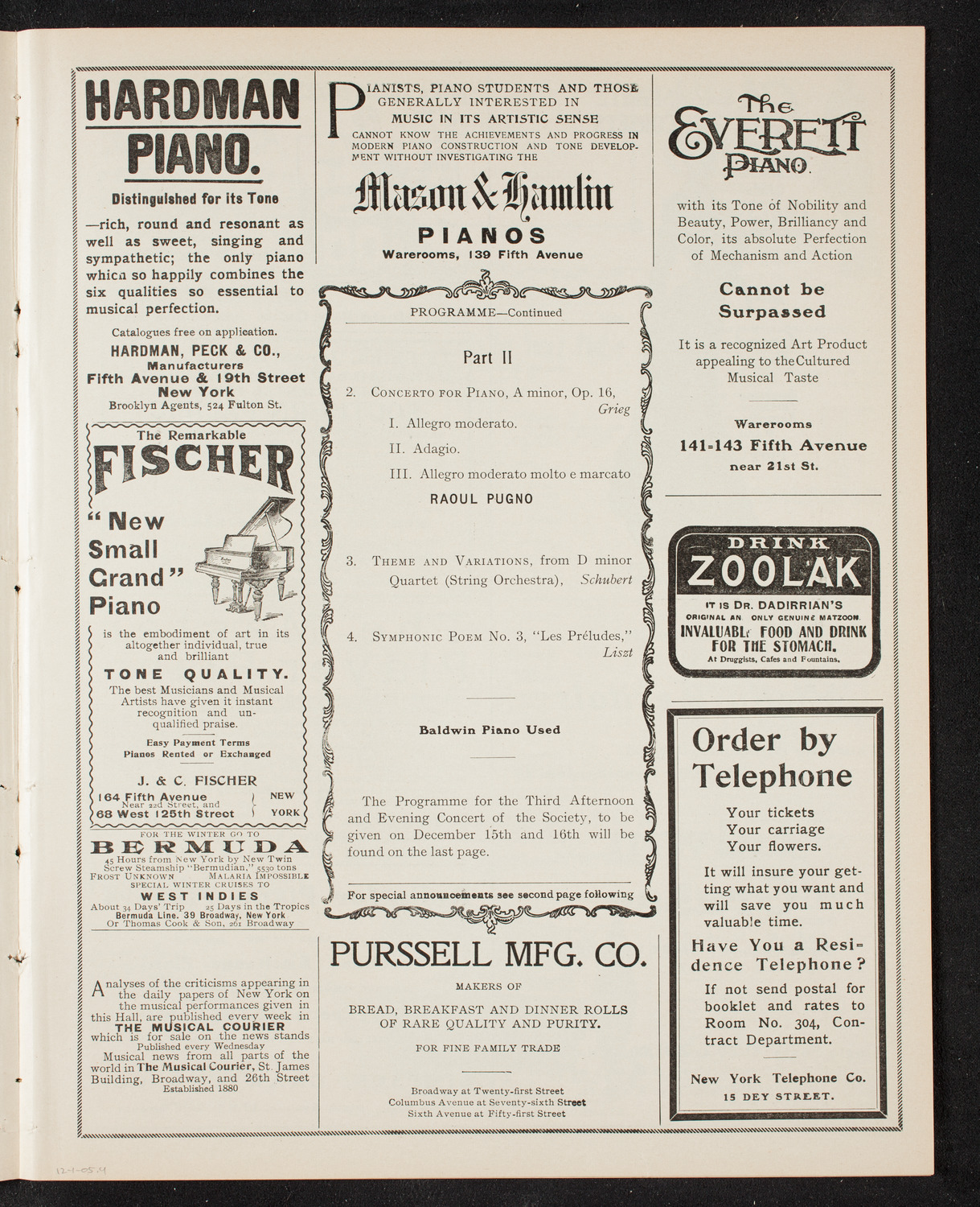 New York Philharmonic, December 1, 1905, program page 7