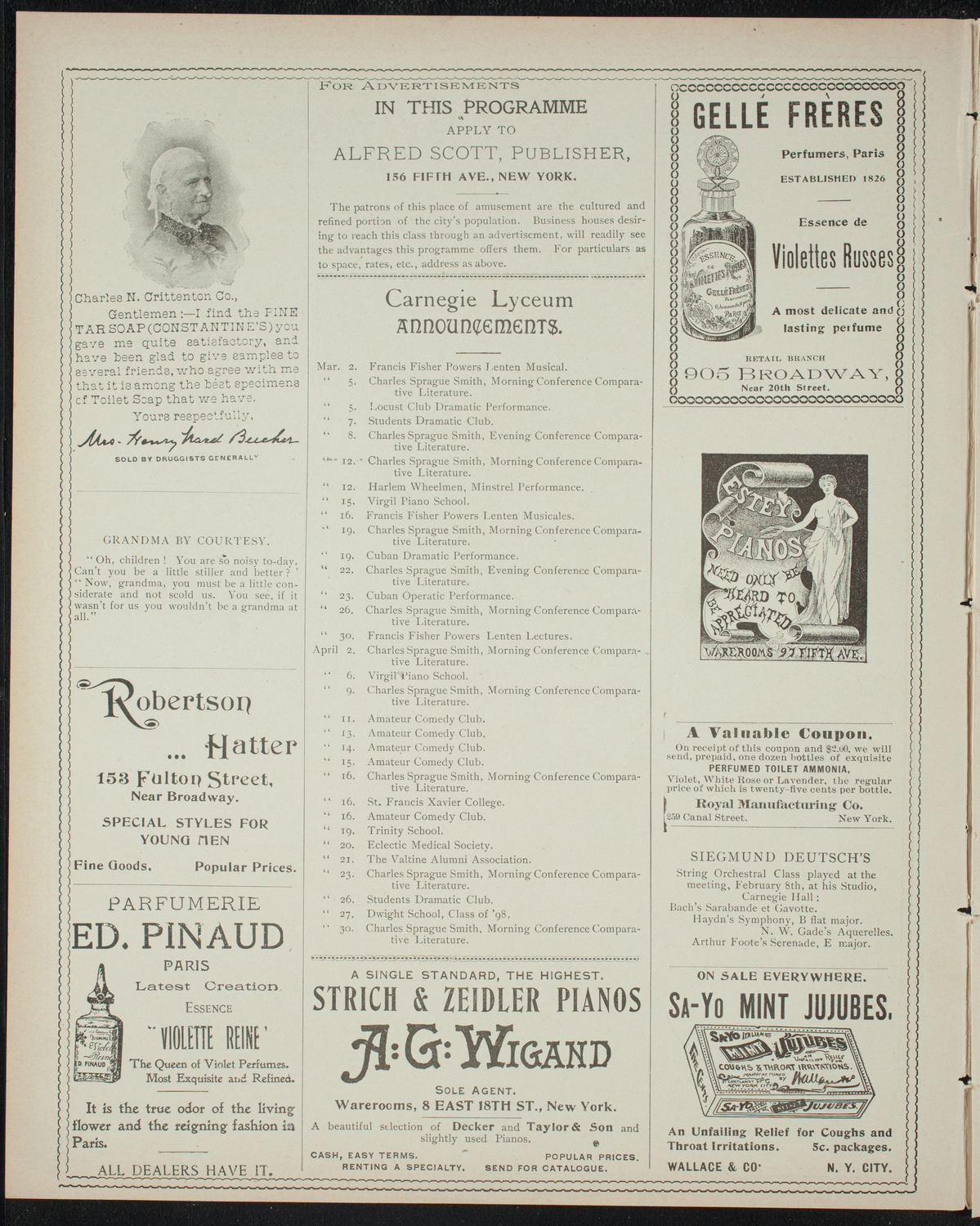 Comparative Literature Society Evening Conference, March 1, 1898, program page 2