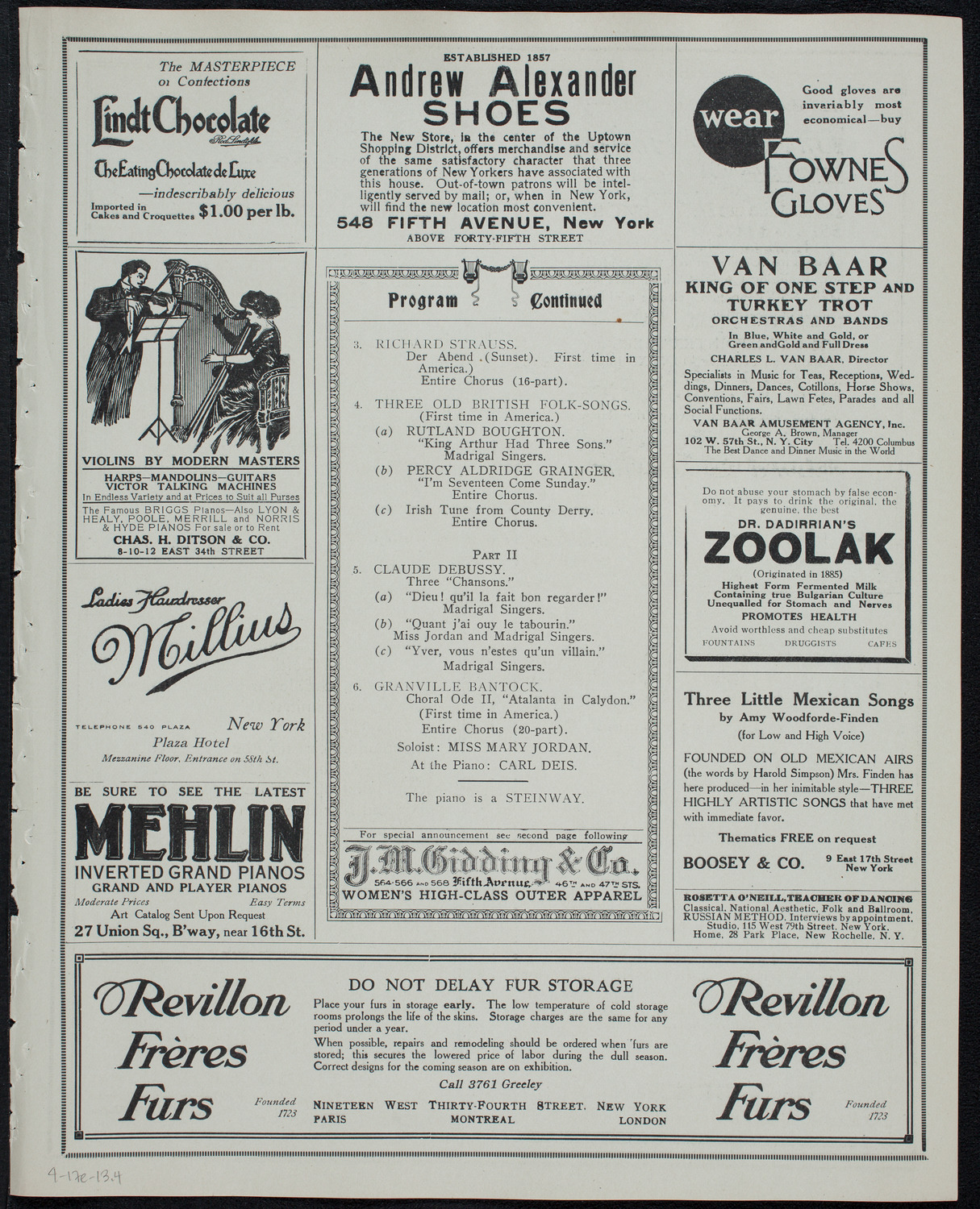 MacDowell Chorus of the Schola Cantorum of New York, April 17, 1913, program page 7