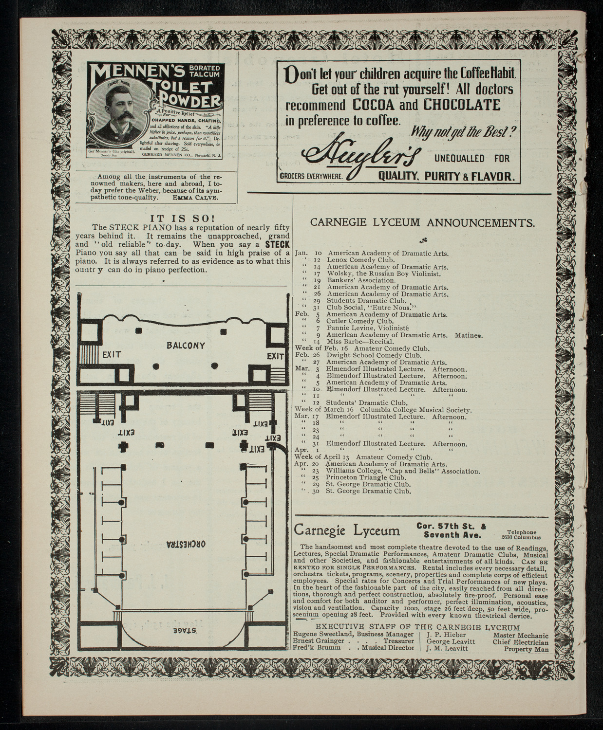 Academy Stock Company of the American Academy of Dramatic Arts/Empire Theatre Dramatic School, January 10, 1903, program page 4