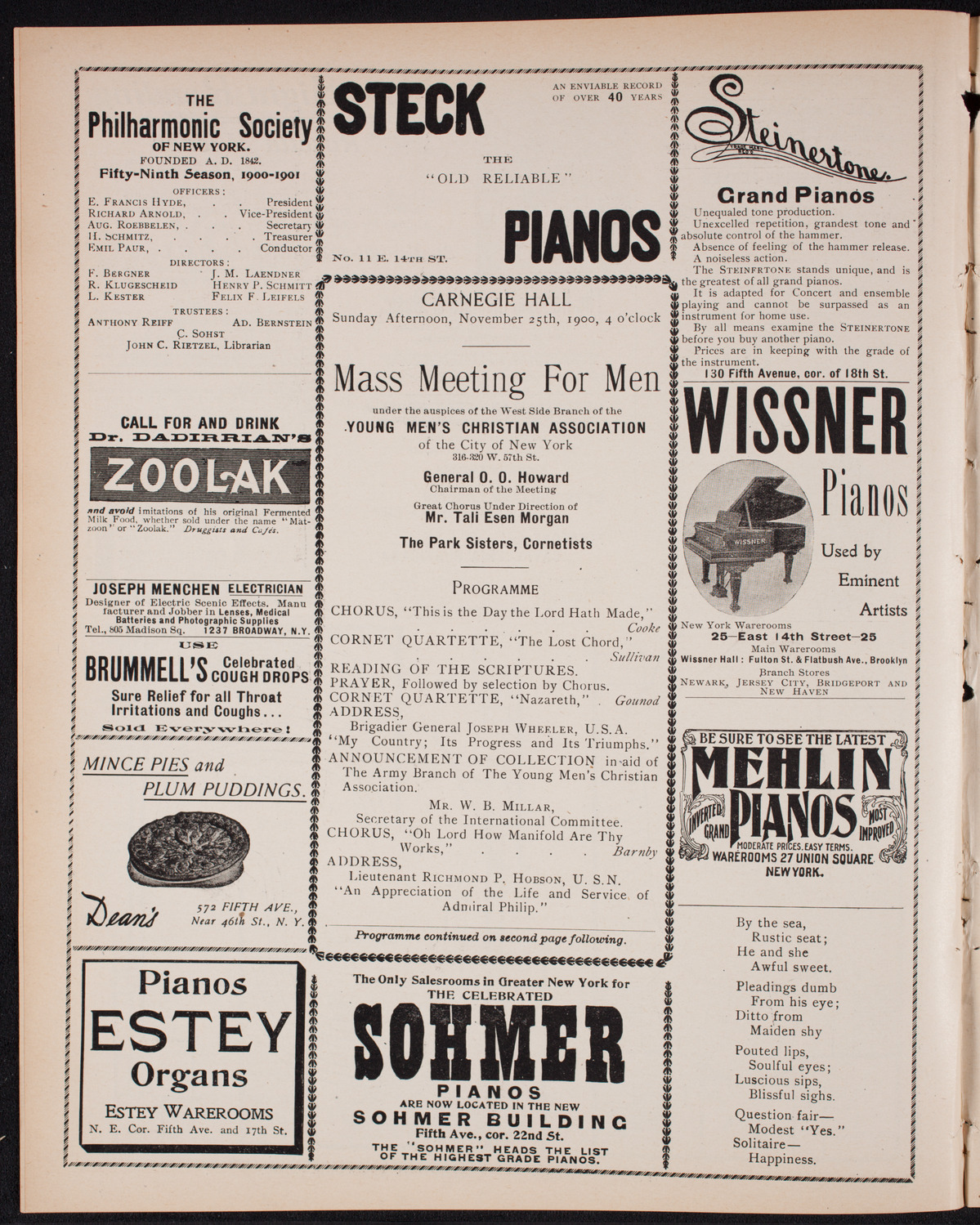 Meeting: YMCA - Mass Meeting for Men, November 25, 1900, program page 4