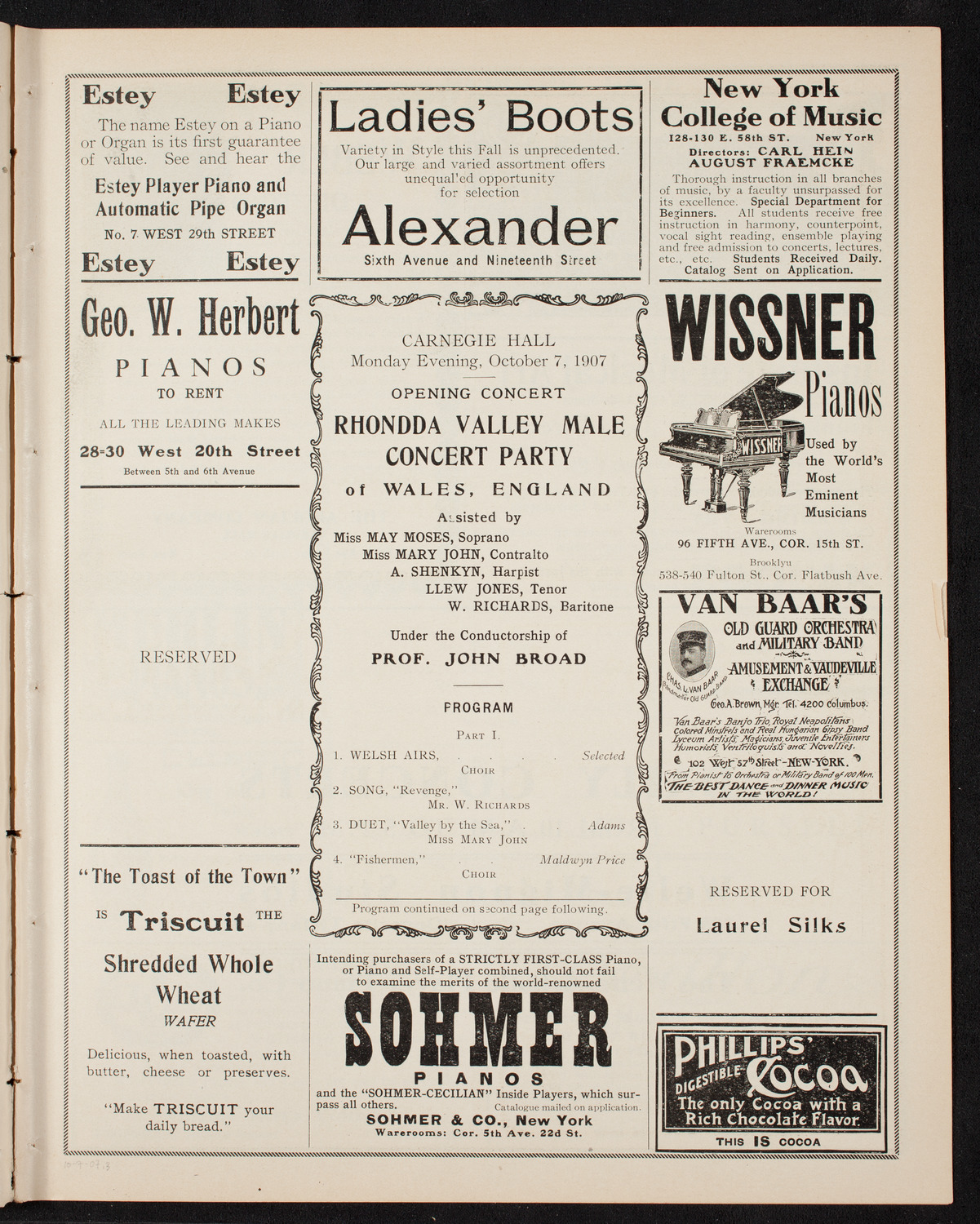 Rhondda Valley Male Concert Party, October 7, 1907, program page 5