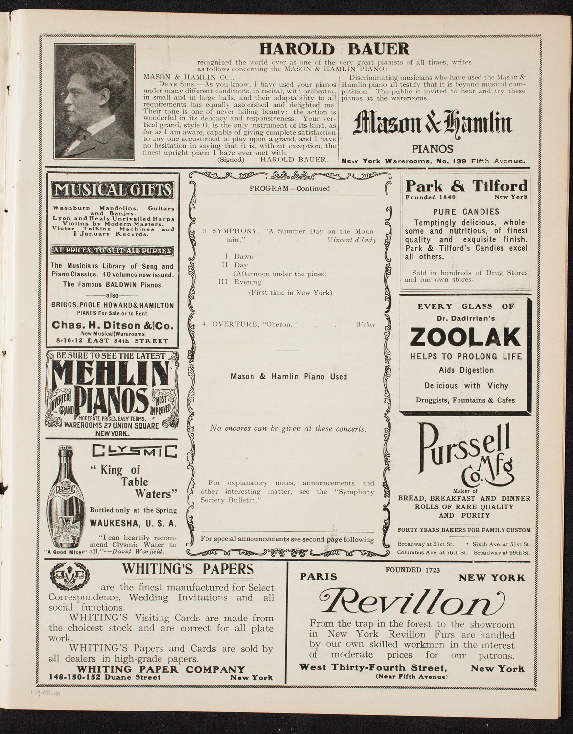 New York Symphony Orchestra, January 19, 1908, program page 7