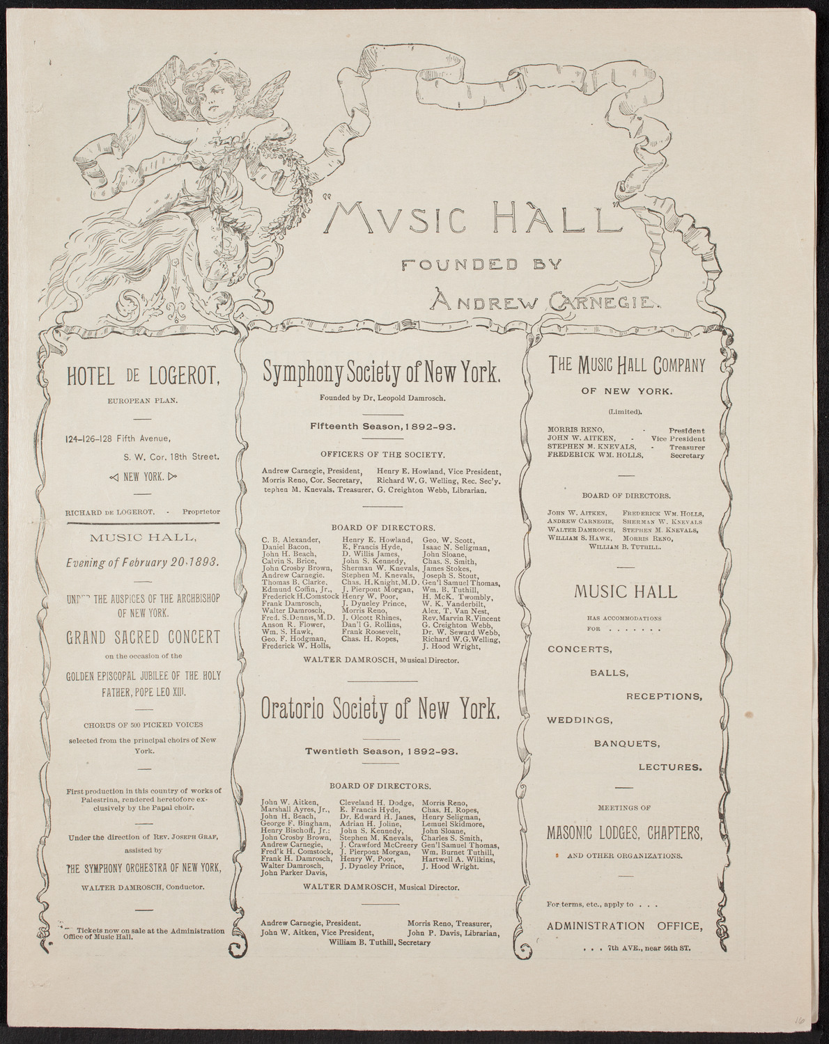 New York Symphony String Quartet, February 14, 1893, program page 1