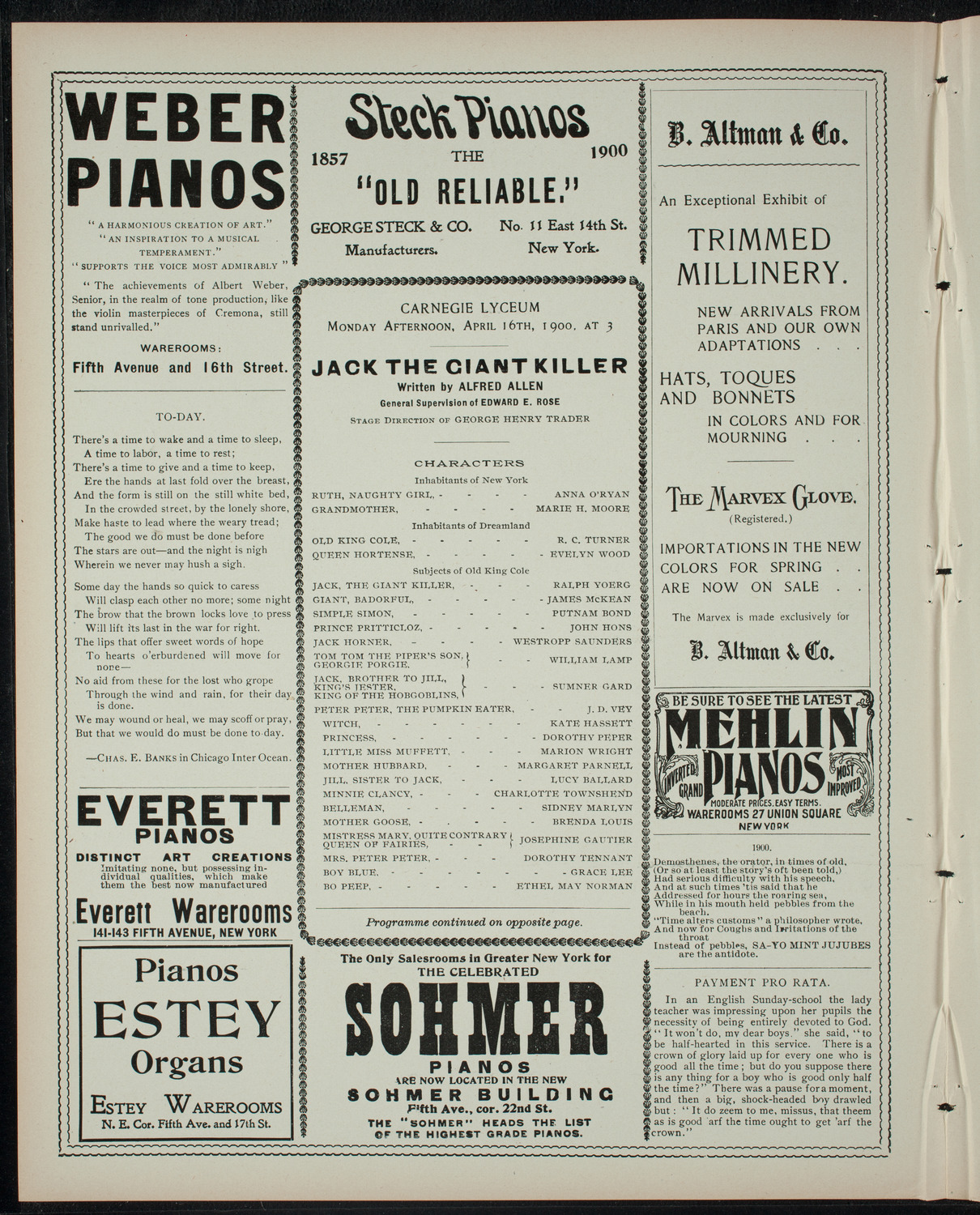Jack the Giant Killer, April 16, 1900, program page 2