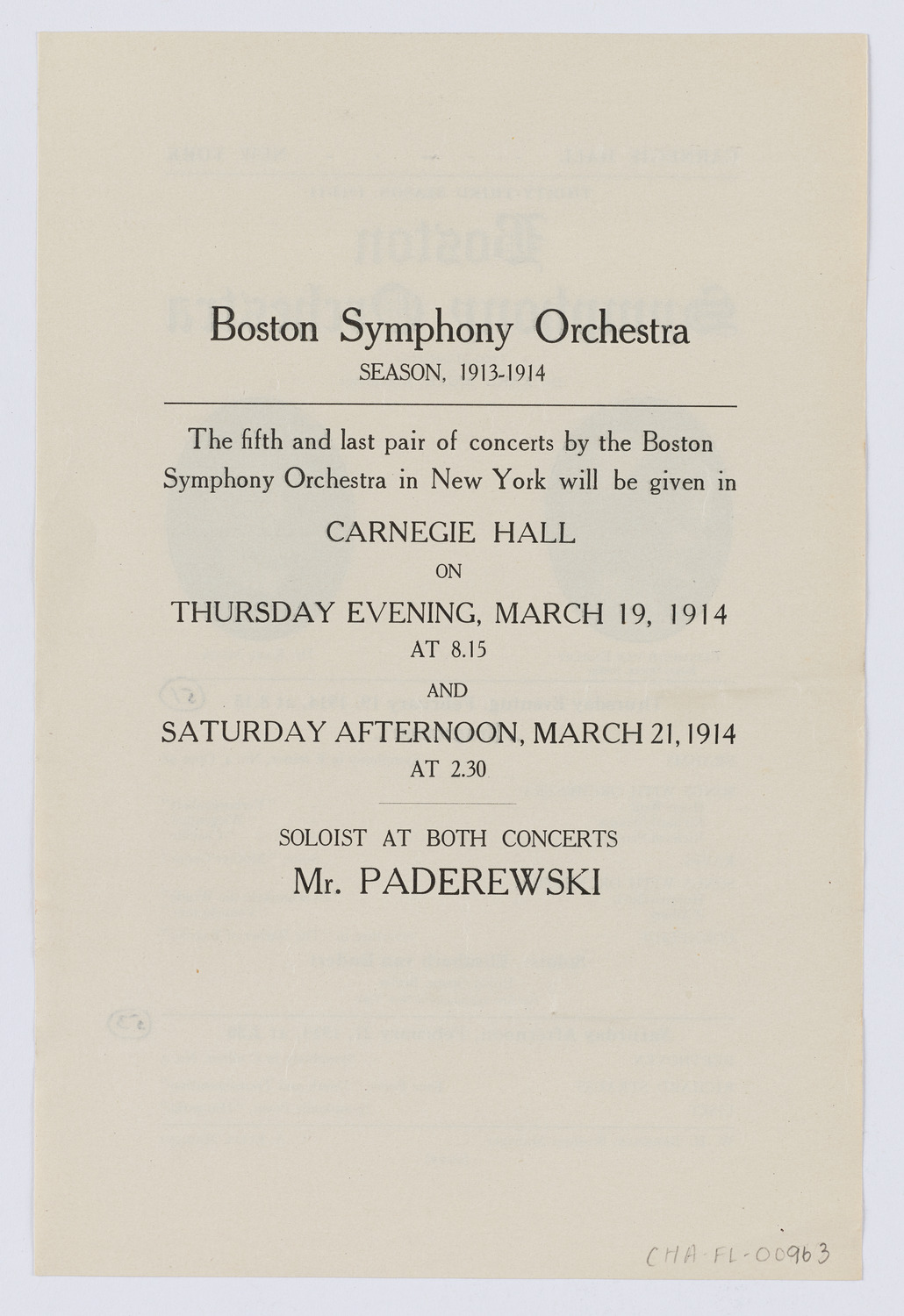 Boston Symphony Orchestra, February 1914