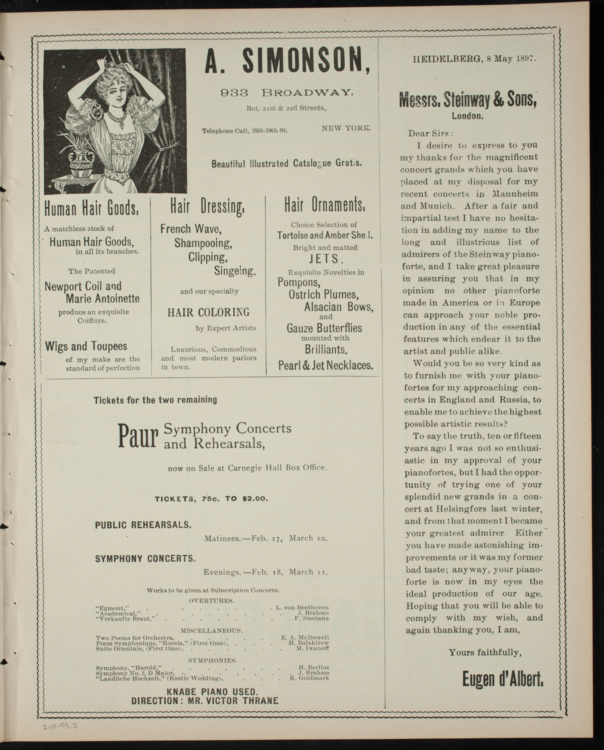 Amateur Comedy Club, February 10, 1899, program page 5