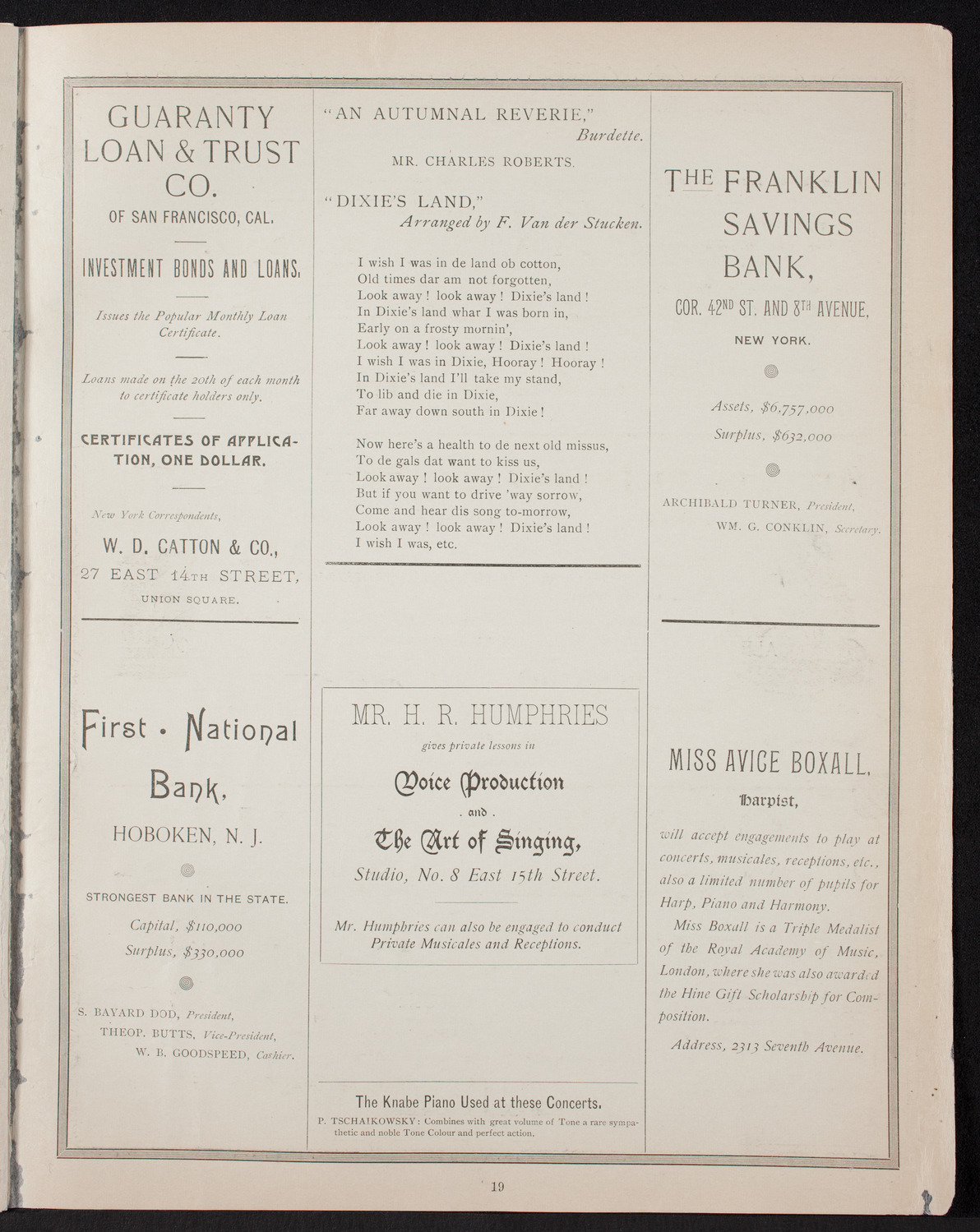 New York Banks' Glee Club, December 14, 1892, program page 19