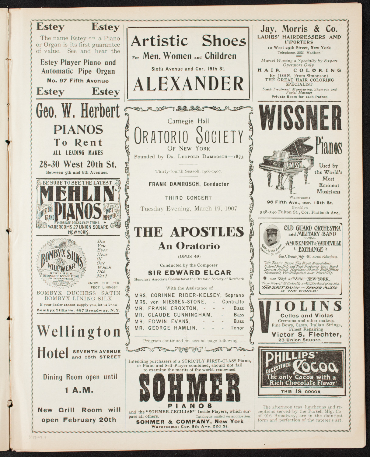 Oratorio Society of New York, March 19, 1907, program page 5