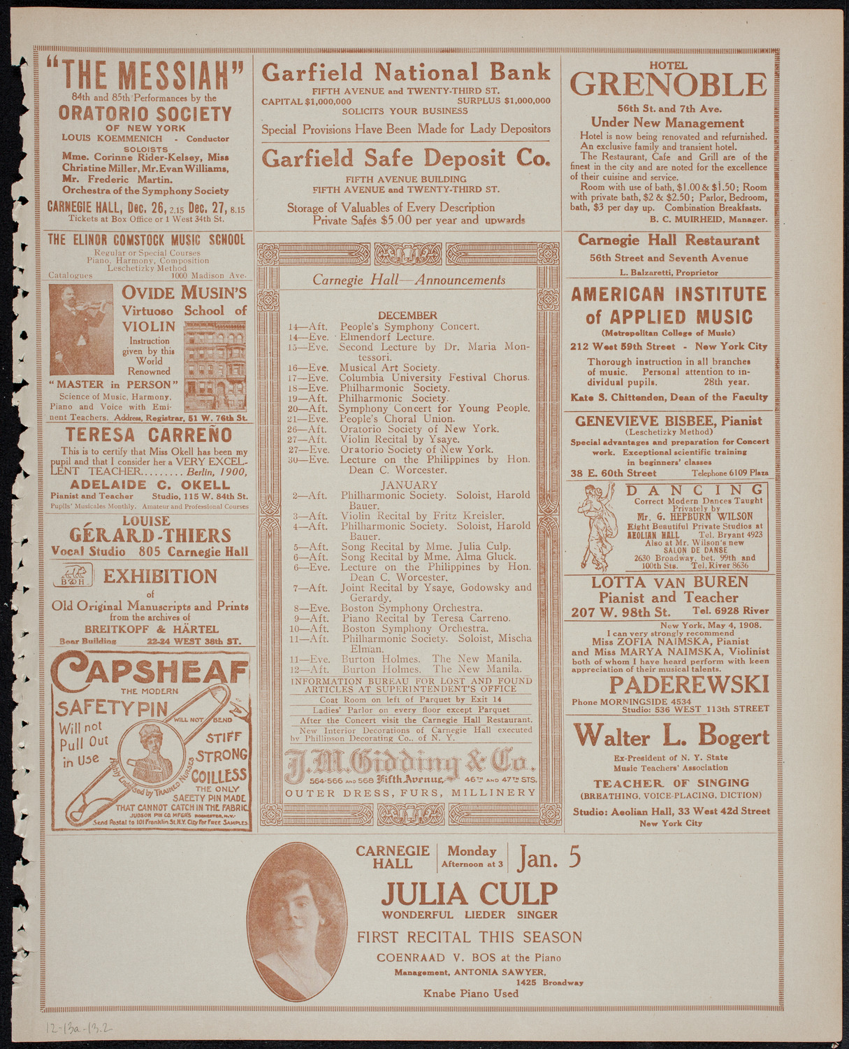 Fritz Kreisler, Violin, December 13, 1913, program page 3
