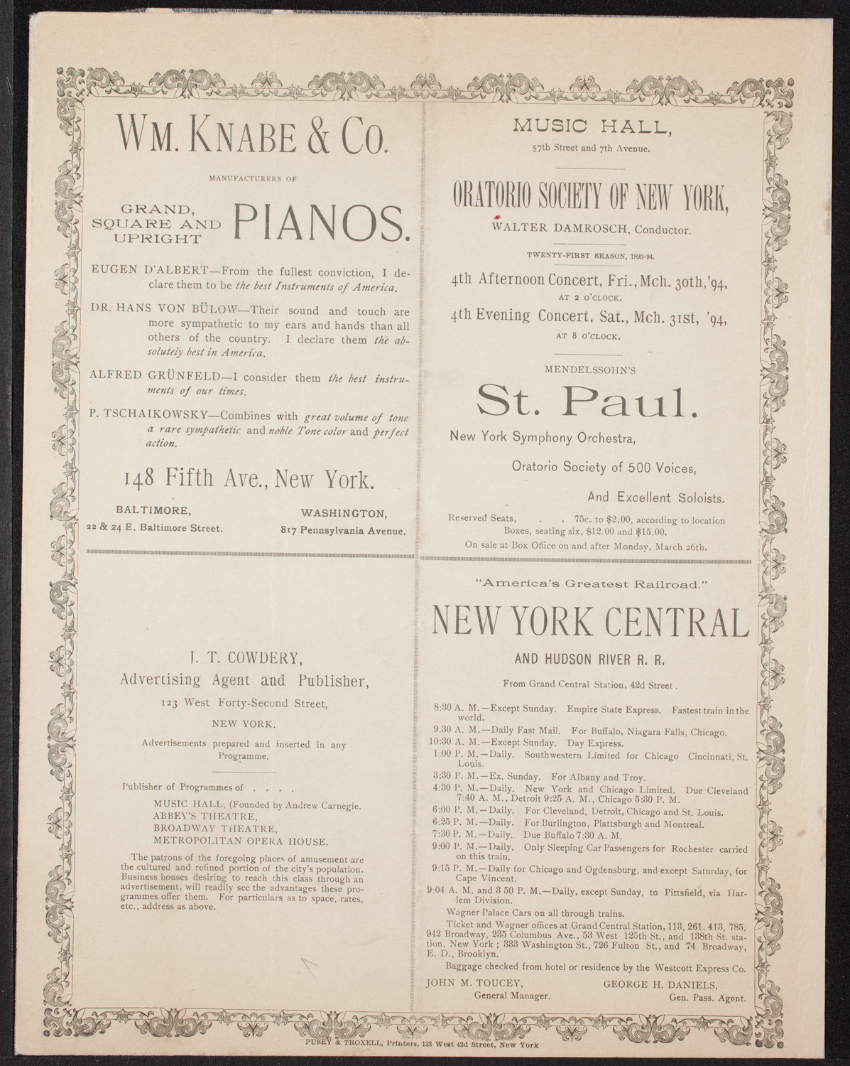 Damrosch Sunday Concert, March 11, 1894, program page 8