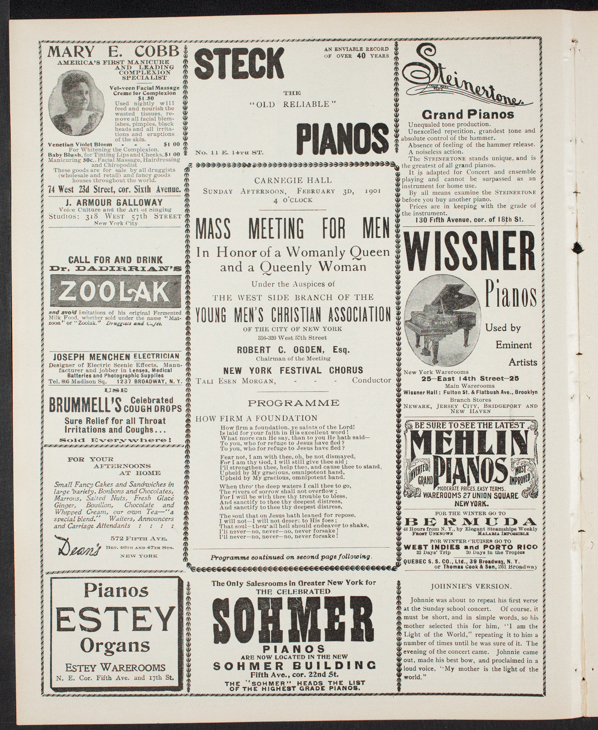 Meeting: YMCA - Mass Meeting for Men, February 3, 1901, program page 4