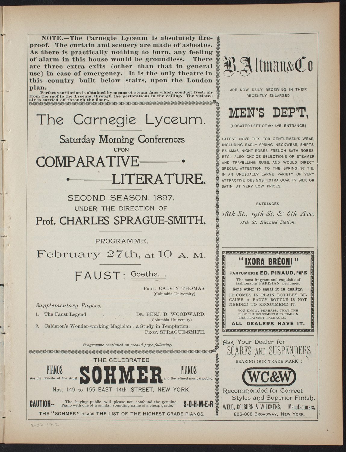 Saturday Morning Conferences on Comparative Literature, February 27, 1897, program page 3