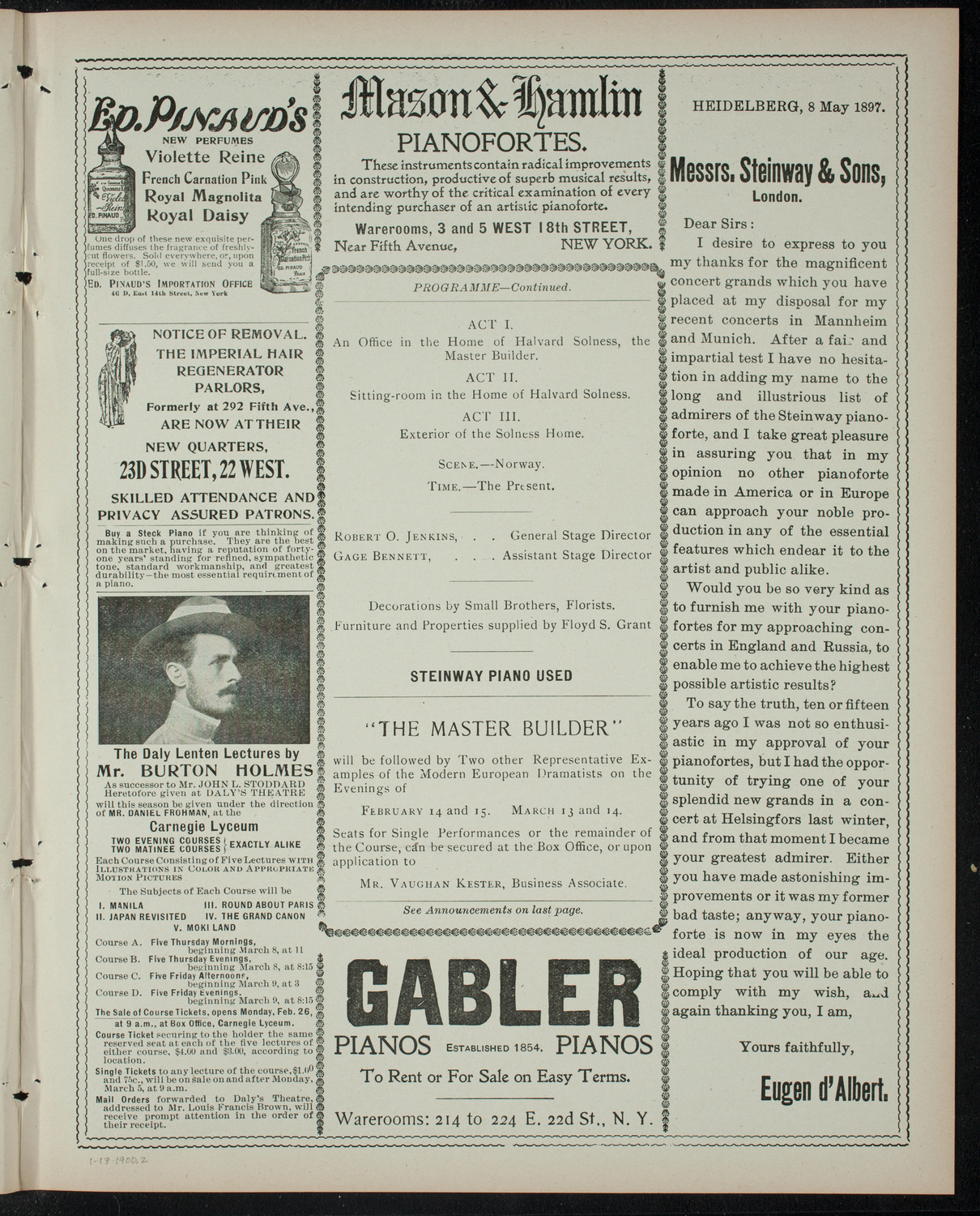 Mr. John Blair's Course of Modern Plays, January 17, 1900, program page 3