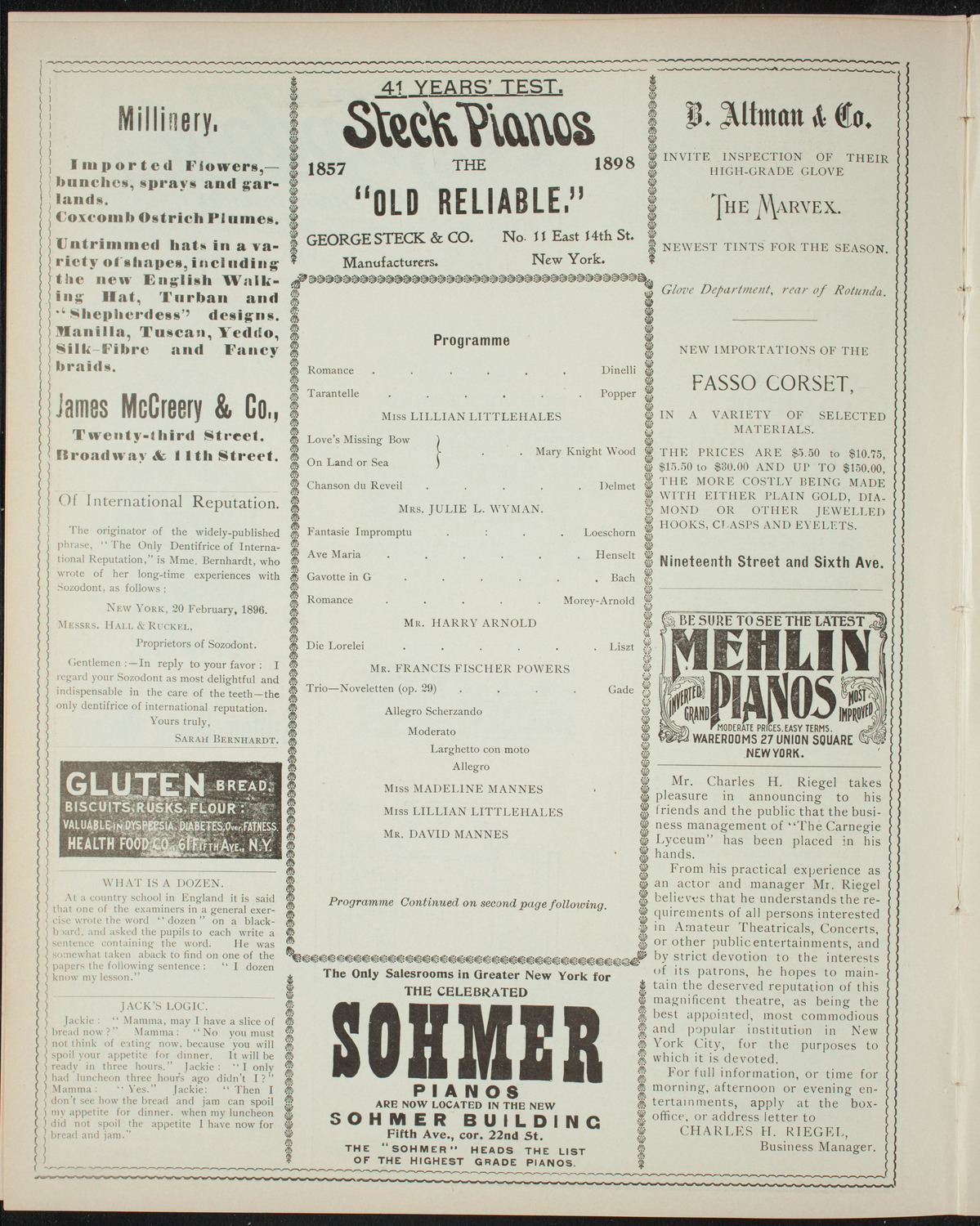 Powers-Mannes Lenten Musicale/ Wednesday Morning Musicale, March 30, 1898, program page 4