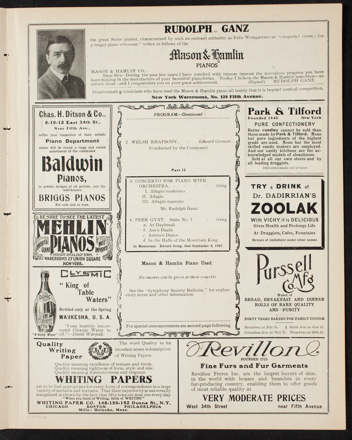 New York Symphony Orchestra, November 17, 1907, program page 7