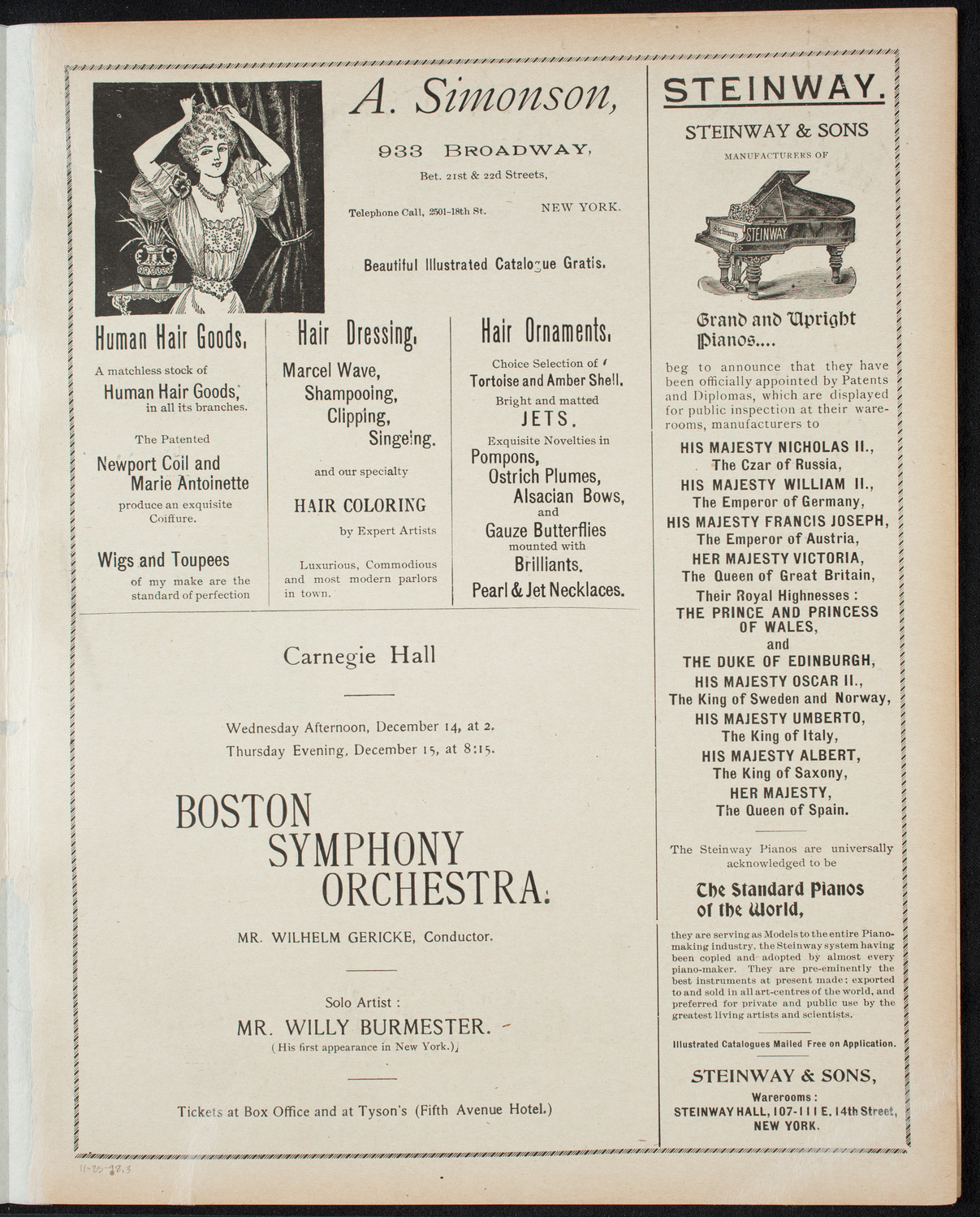 New York Philharmonic, November 25, 1898, program page 5