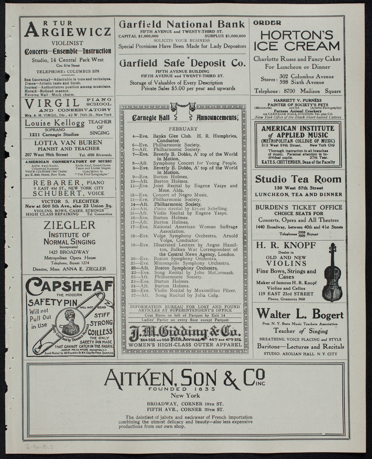 Clara Butt and Kennerley Rumford, February 4, 1913, program page 3