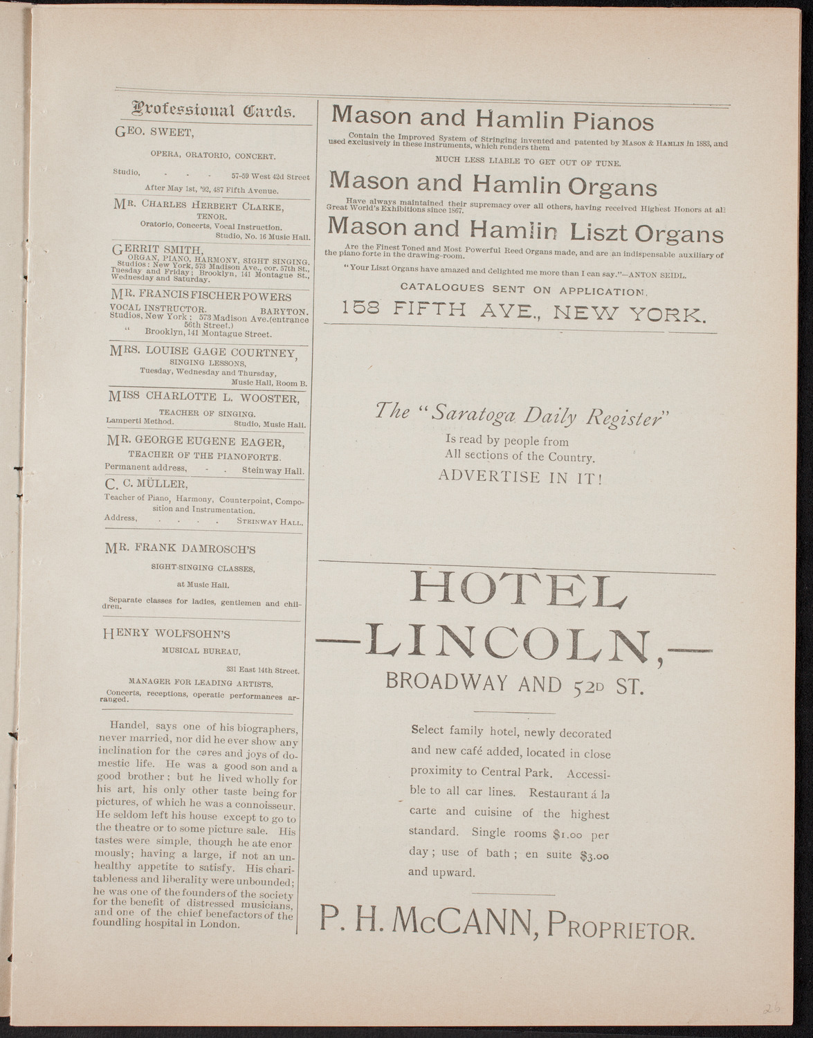 Urania Scientific Theatre, May 2, 1892, program page 5