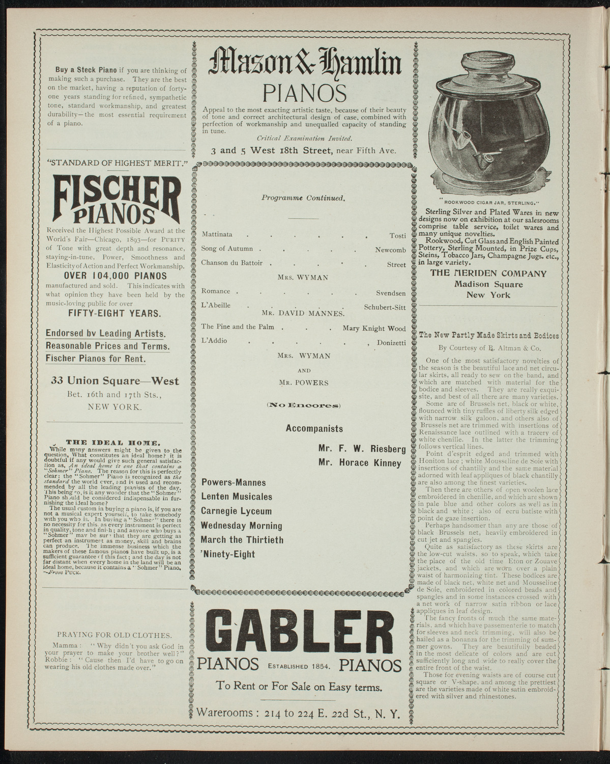 Powers-Mannes Lenten Musicale/ Wednesday Morning Musicale, March 30, 1898, program page 6