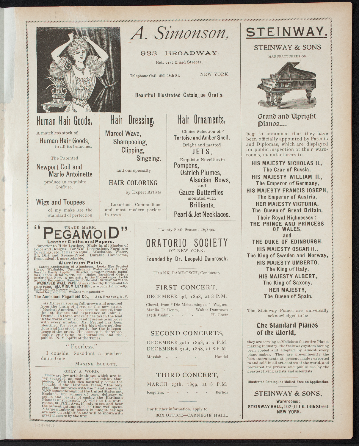 Madeline Schiller with Grand Orchestra, November 28, 1898, program page 5