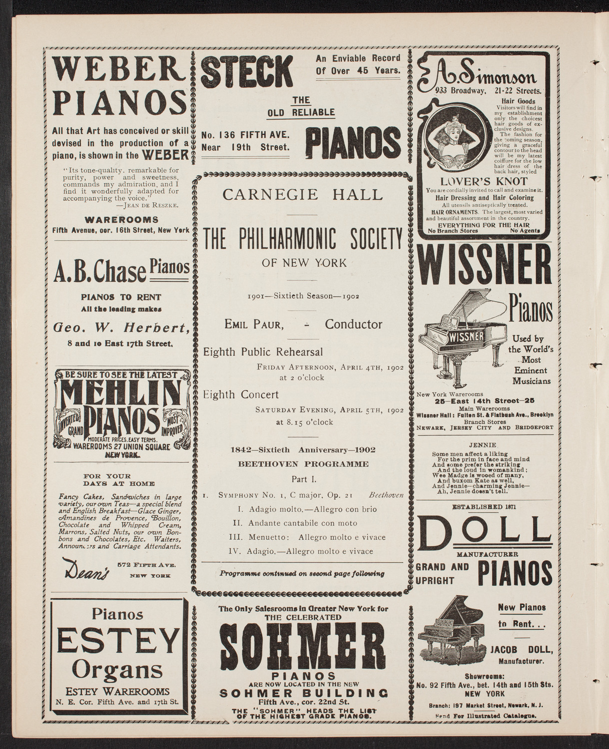 New York Philharmonic, April 4, 1902, program page 6