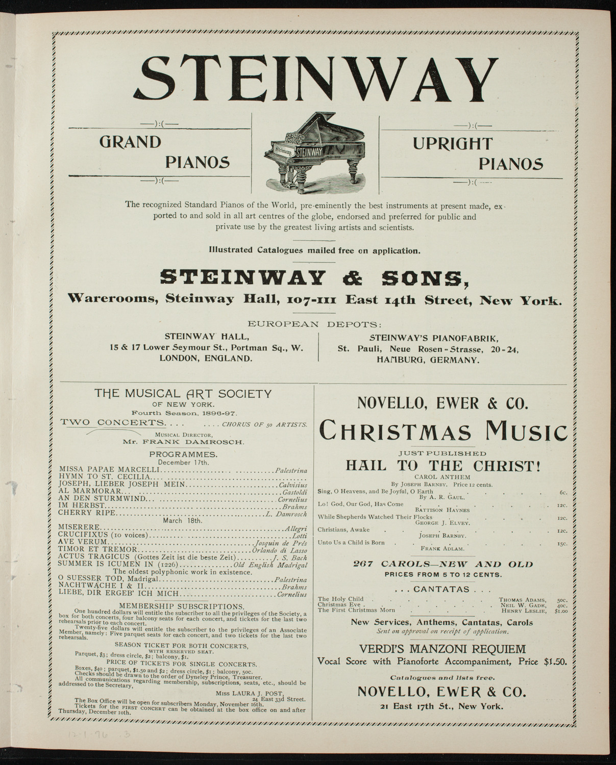 Oratorio Society of New York, December 1, 1896, program page 5
