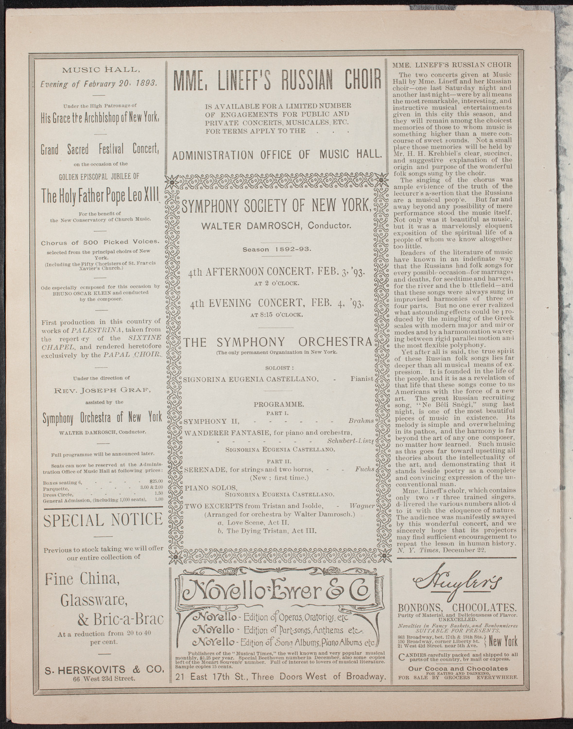 Ignacy Jan Paderewski, Piano, January 7, 1893, program page 6