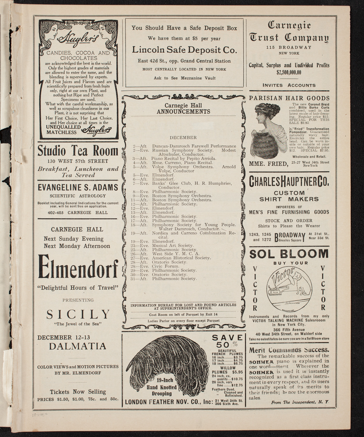 Oratorio Society of New York, December 1, 1909, program page 3