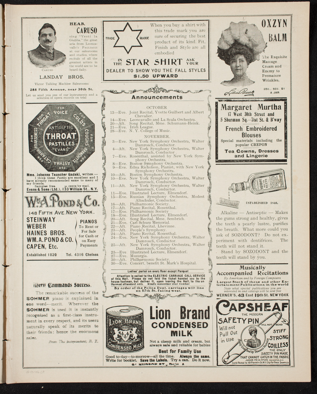 Yvette Guilbert and Albert Chevalier, October 13, 1906, program page 3