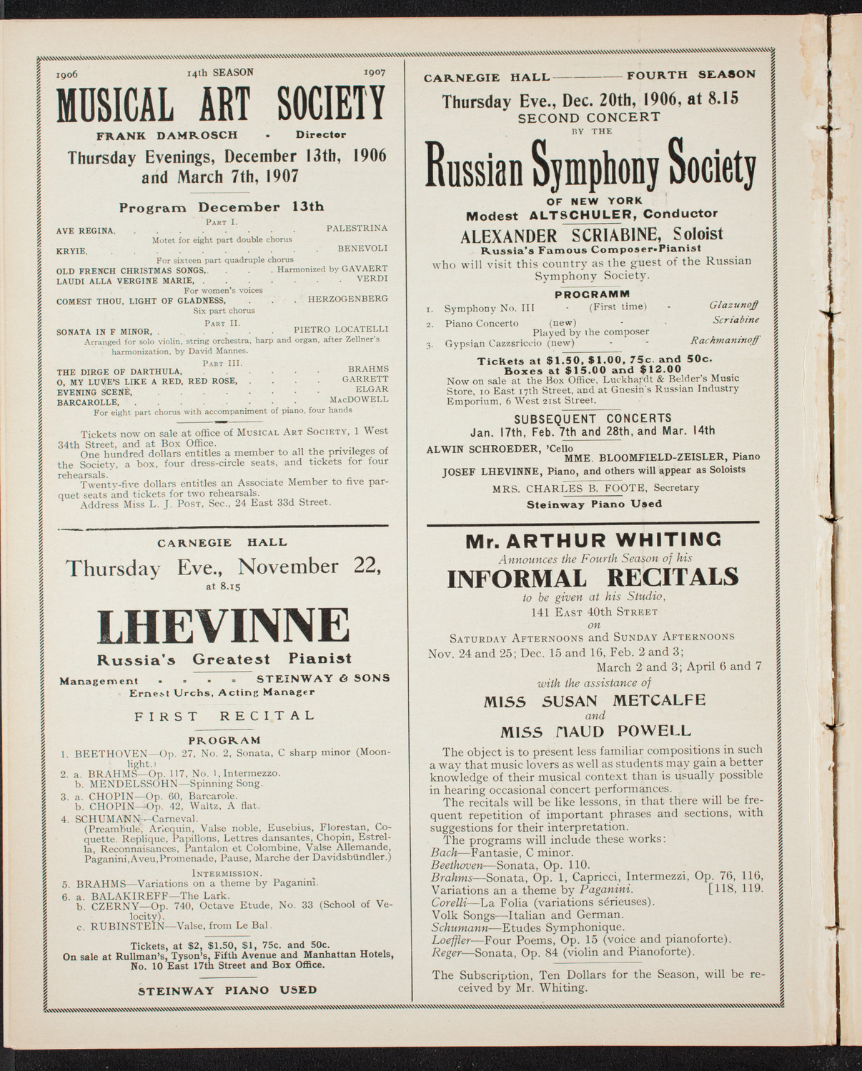 New York Philharmonic, November 16, 1906, program page 10