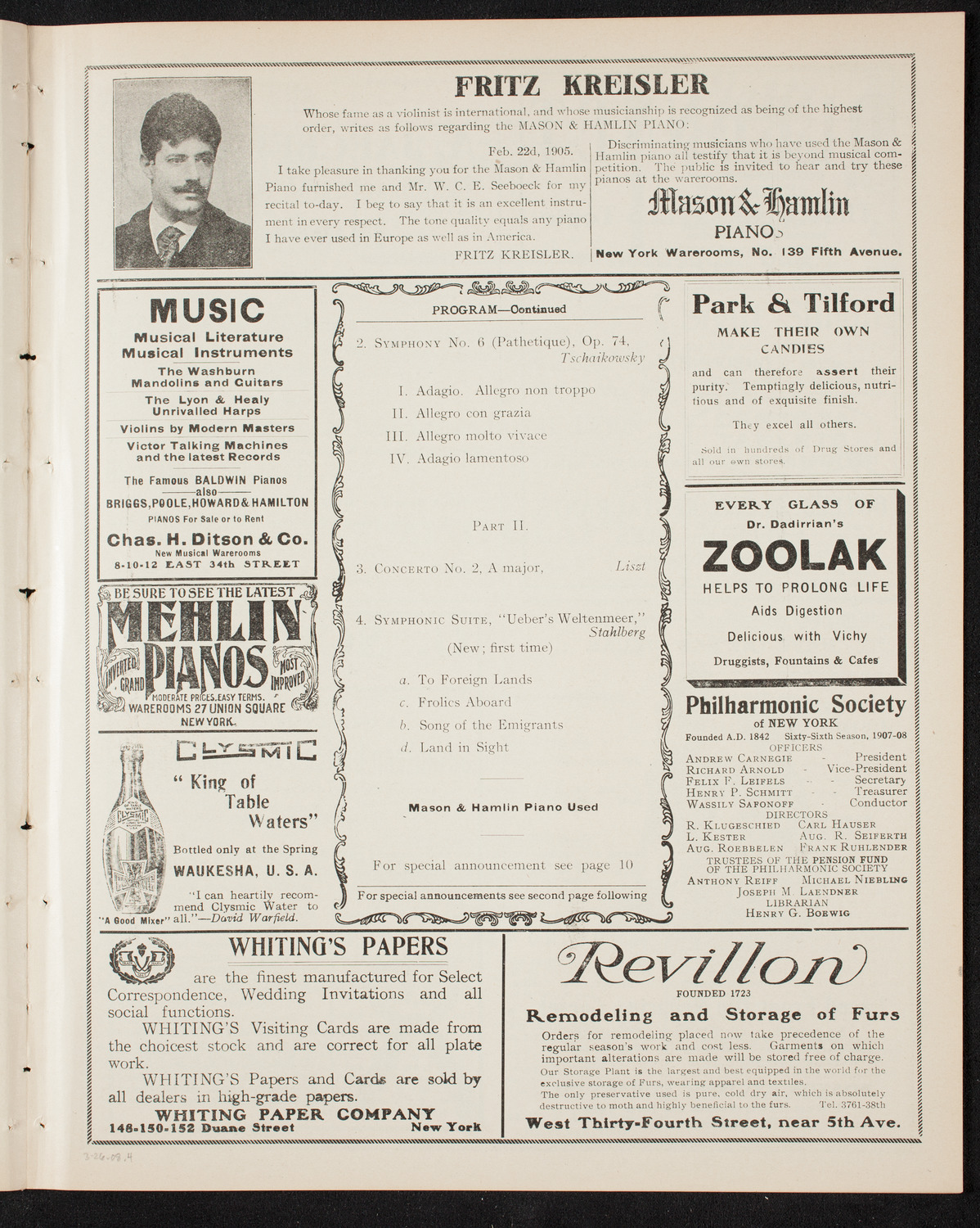 Volpe Symphony Society of New York, March 26, 1908, program page 7