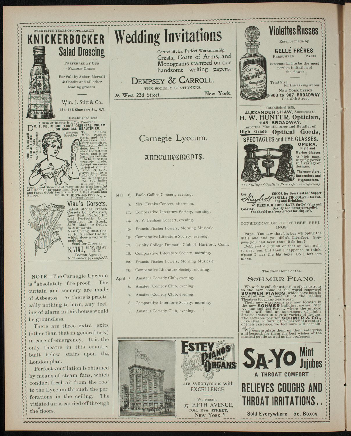 Columbia University Musical Society, March 4, 1899, program page 2