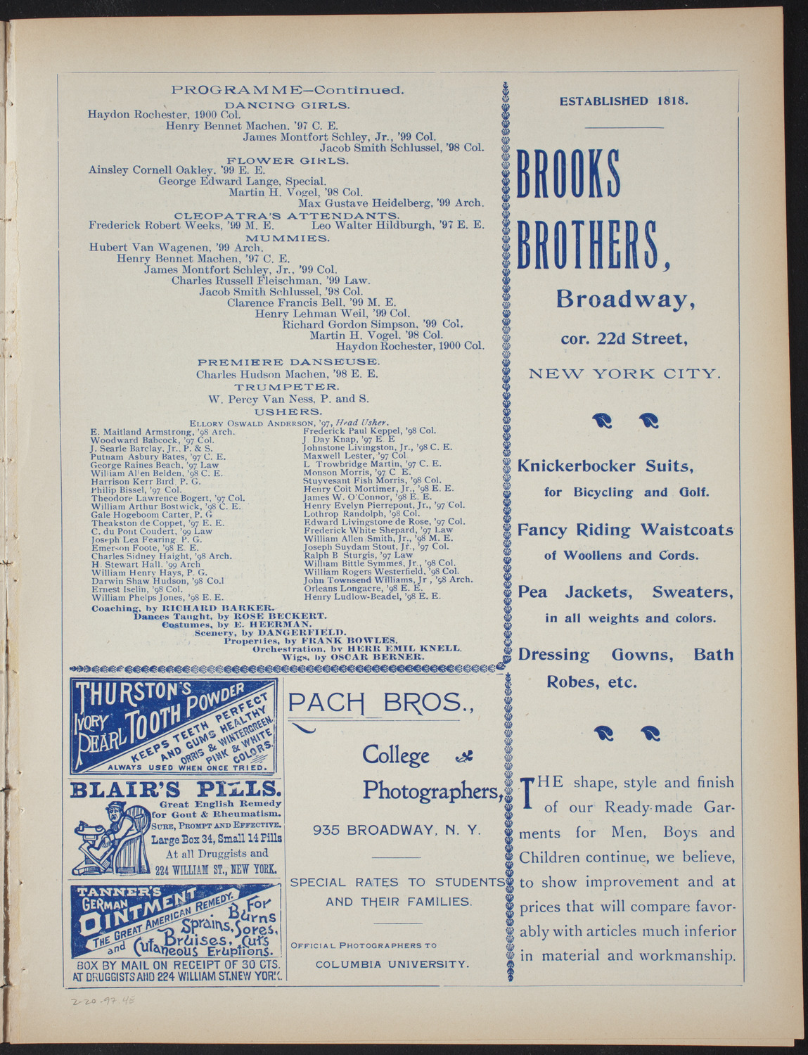 Columbia College Musical Society, February 20, 1897, program page 7