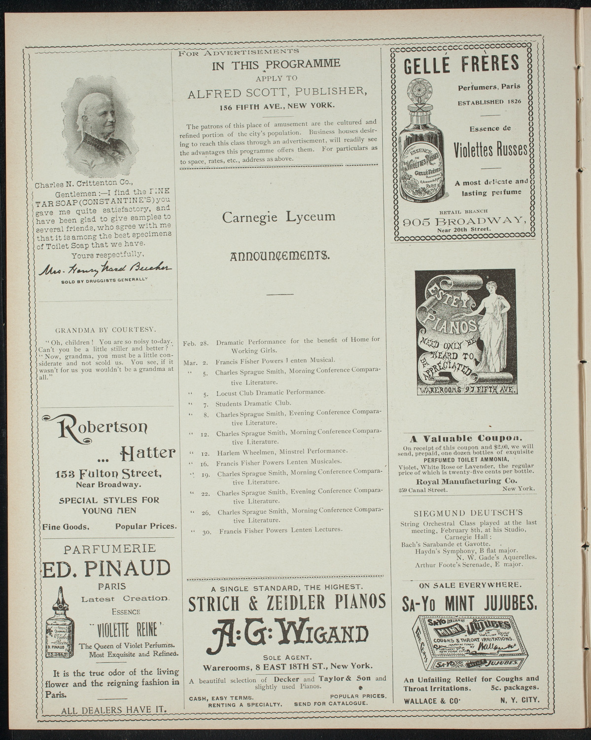 Columbia College Musical Society, February 26, 1898, program page 2