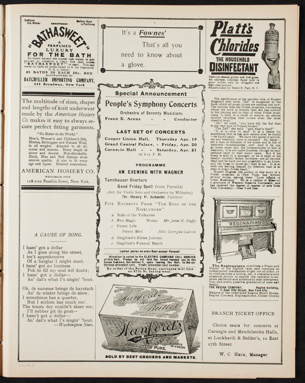 People's Choral Union of New York, April 16, 1906, program page 9