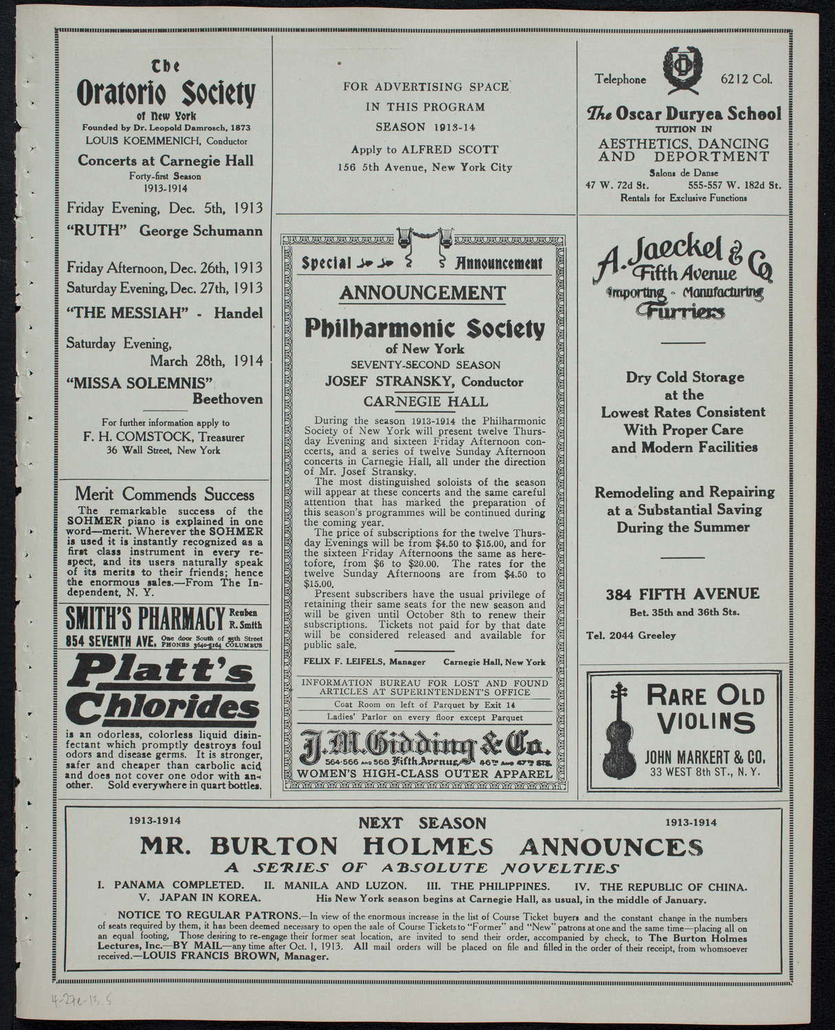 Efrem Zimbalist, Violin, April 27, 1913, program page 9
