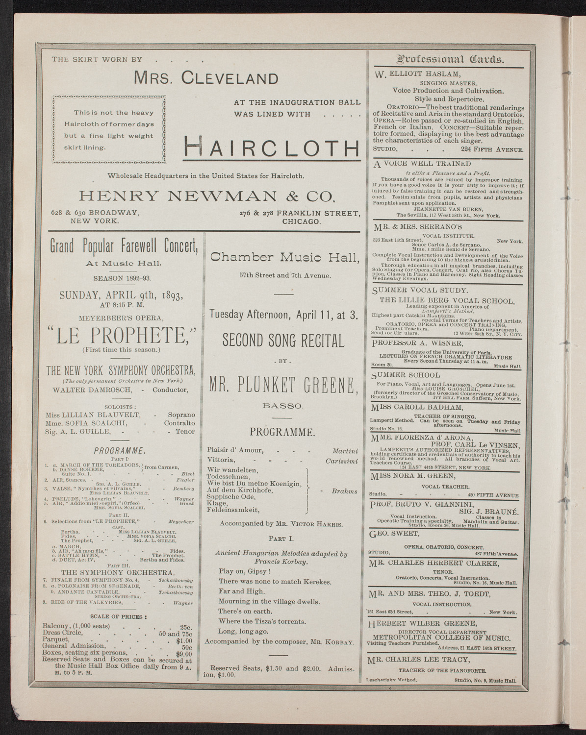 Oratorio Society of New York, April 8, 1893, program page 2