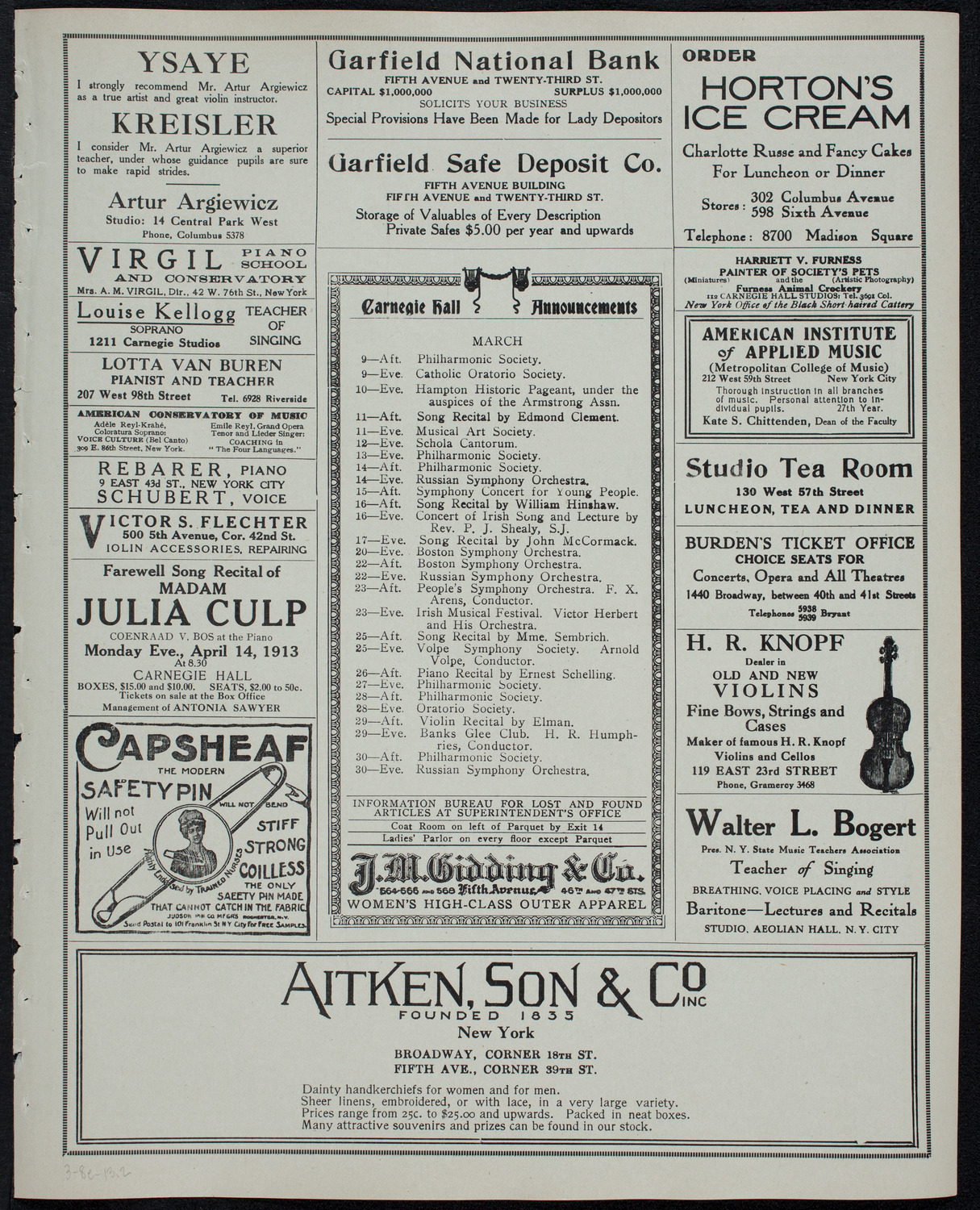 Morris Rosenfeld Jubilee Concert, March 8, 1913, program page 3