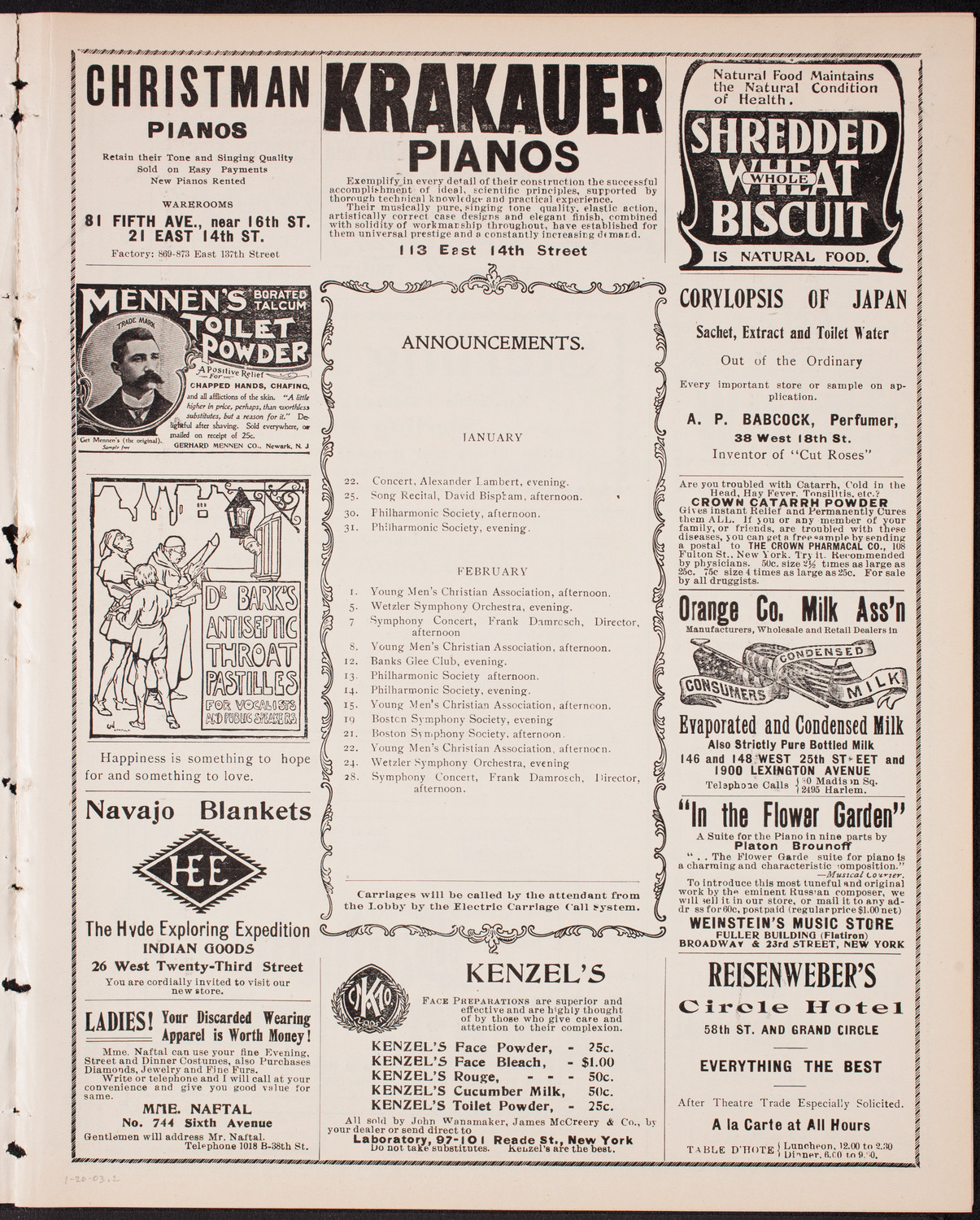 Meeting: Sixth Anniversary Celebration of the West Side Branch, YMCA, January 20, 1903, program page 3