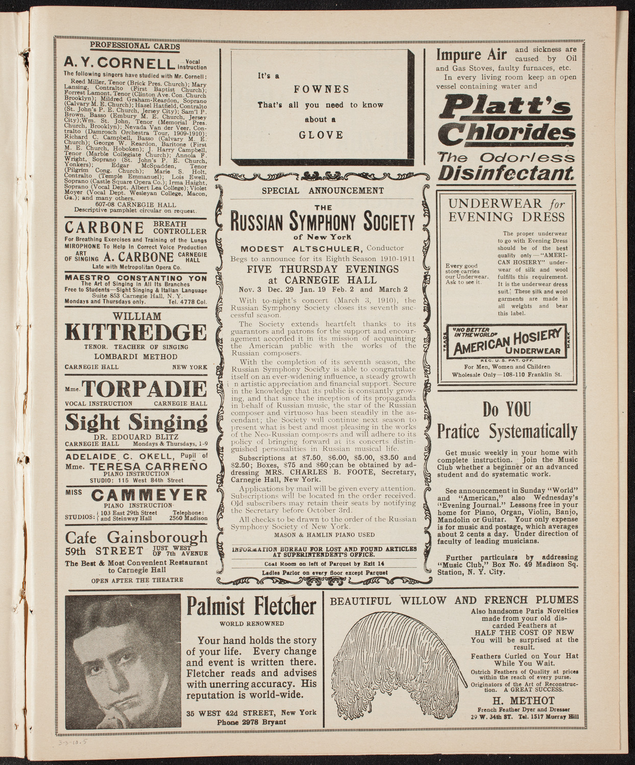 Russian Symphony Society of New York, March 3, 1910, program page 9