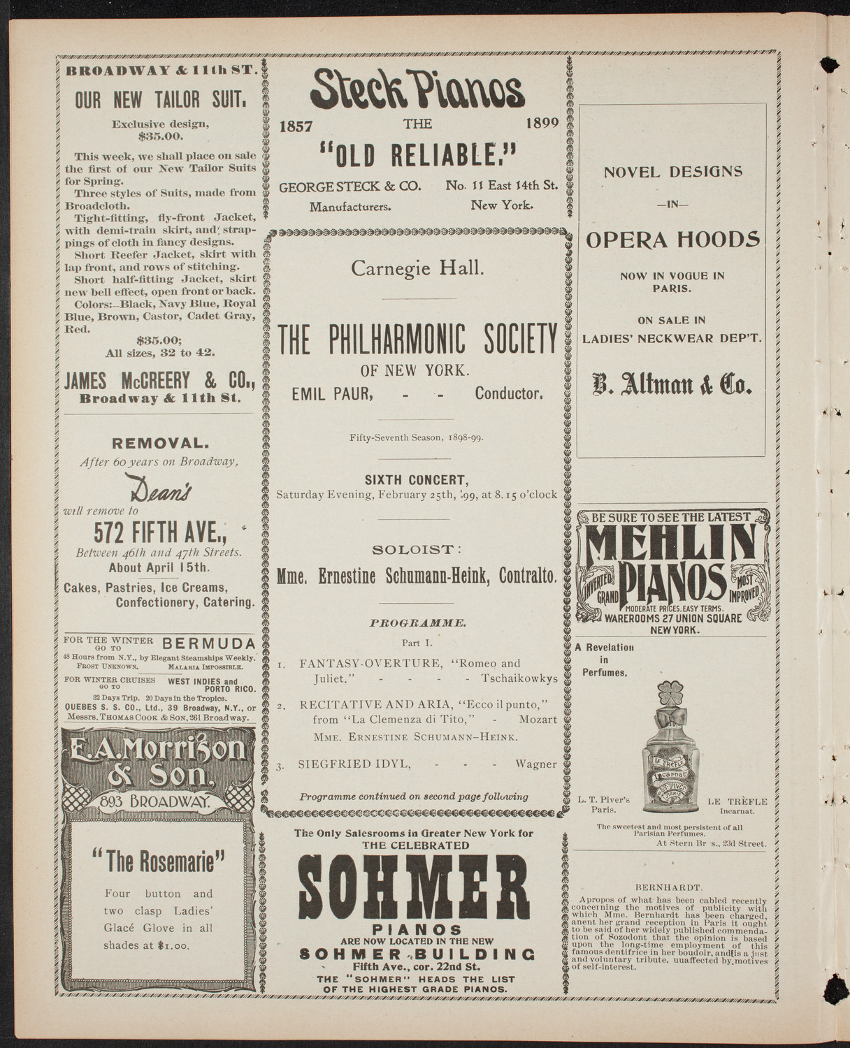 New York Philharmonic, February 25, 1899, program page 4