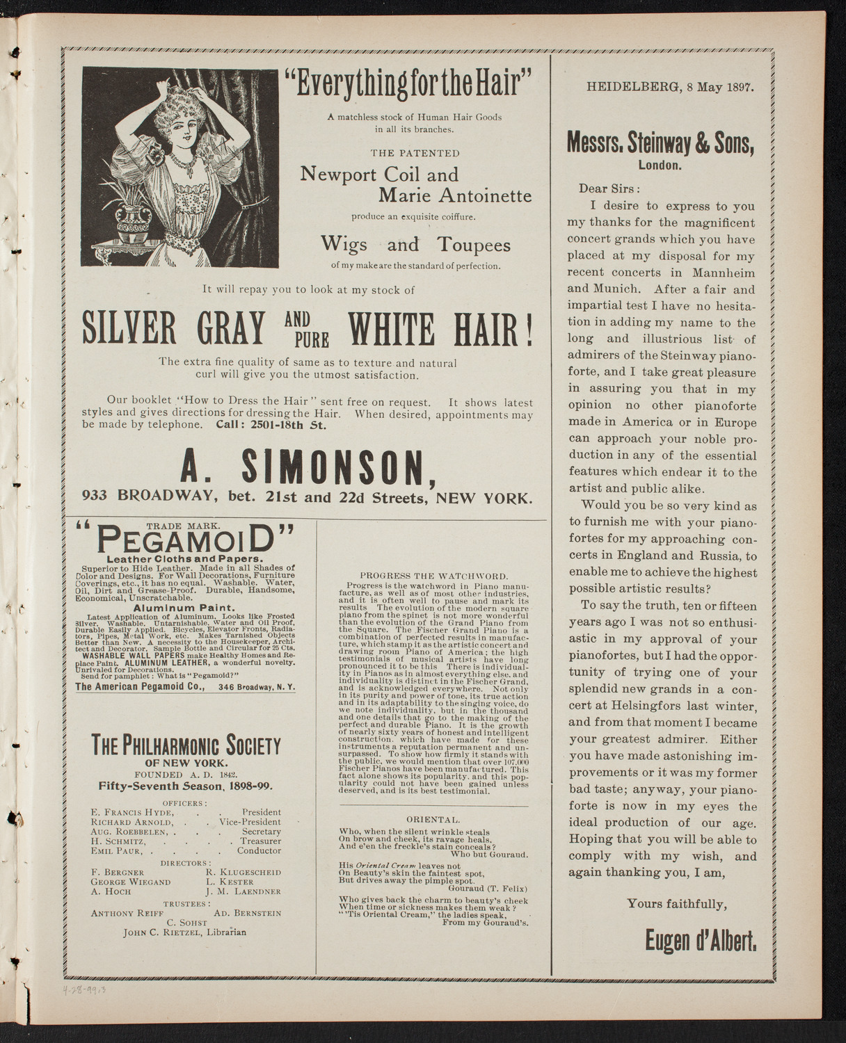 Graduation: Columbia University College of Pharmacy, April 28, 1899, program page 5