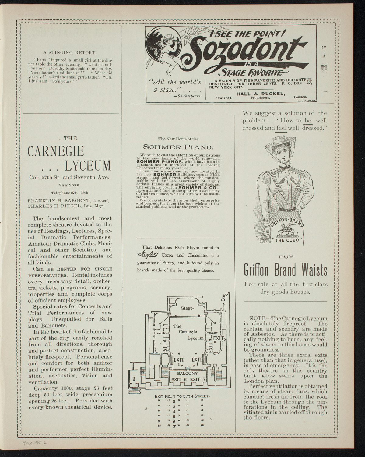 Cercle Choral et Dramatique Francais "La Cigale", April 25, 1898, program page 3