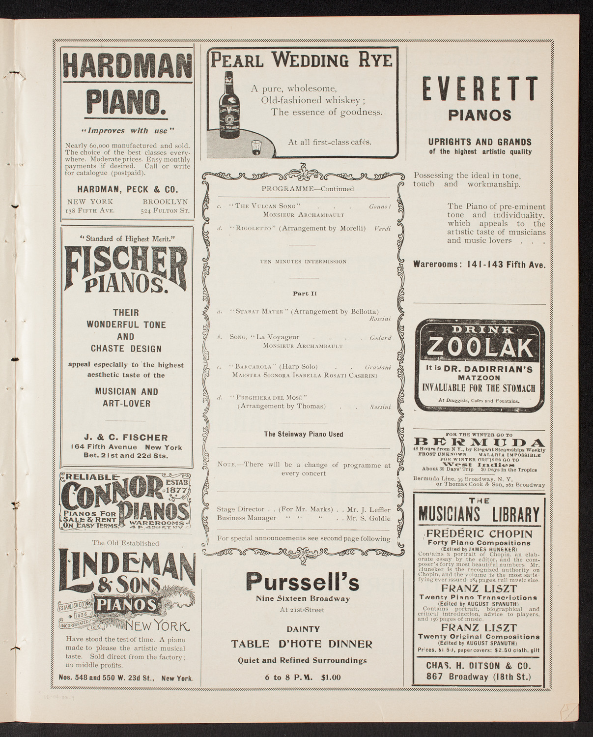 Caserini's Famous Roman Harp Orchestra, December 14, 1903, program page 7