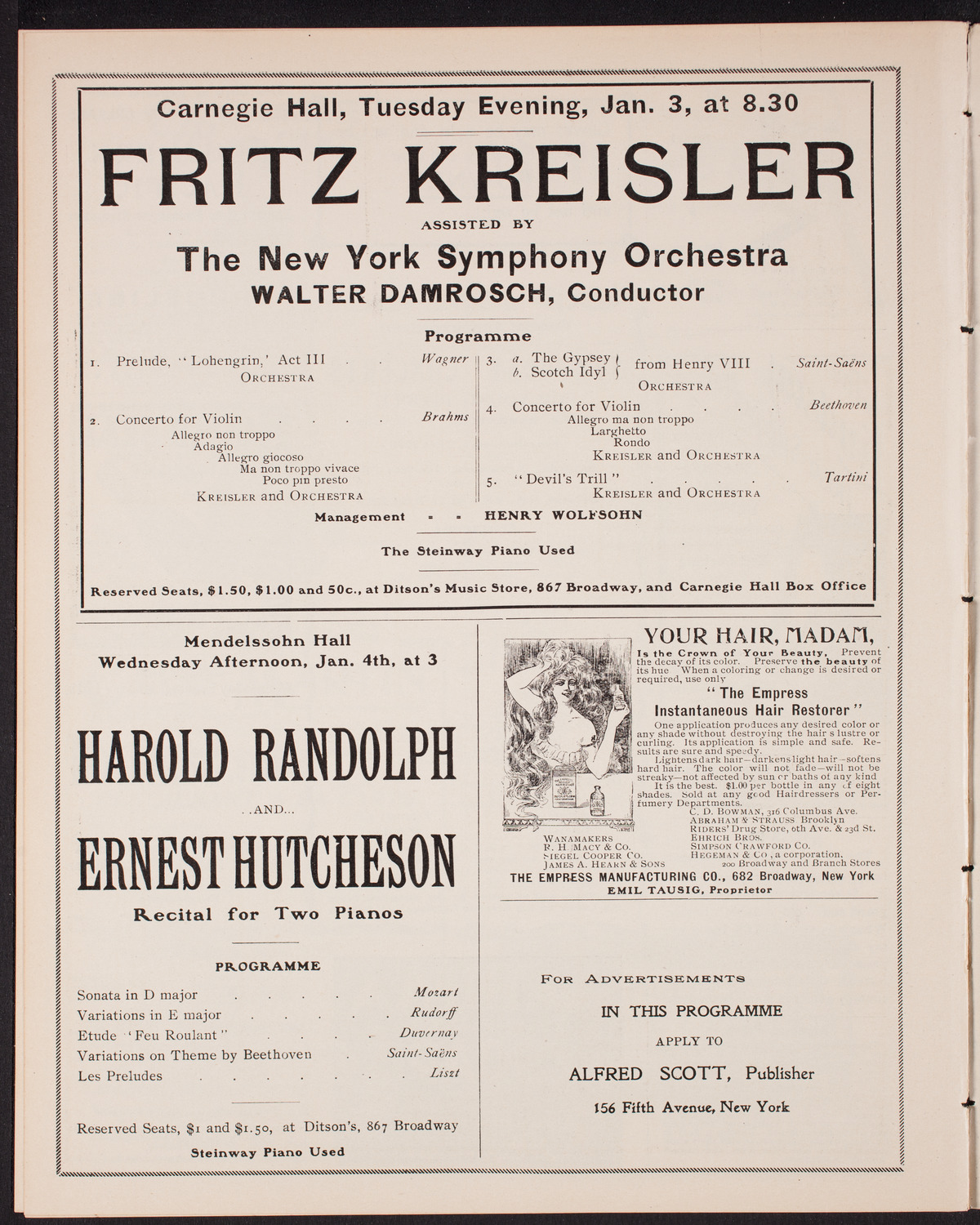 Vladimir de Pachmann, Piano, January 1, 1905, program page 10